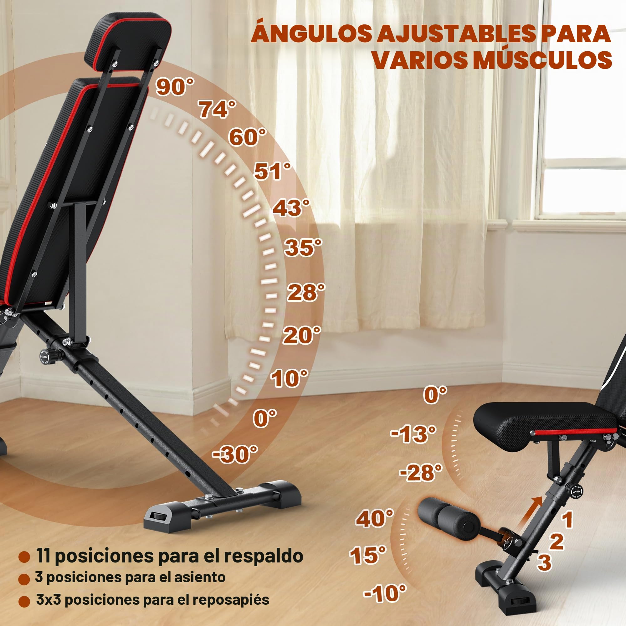 Banco de pesas plegable, multifunción, entrenamiento con respaldo ajustable, banco de entrenamiento inclinado para entrenamiento de cuerpo entero, carga de estimulación de 300kg/400kg