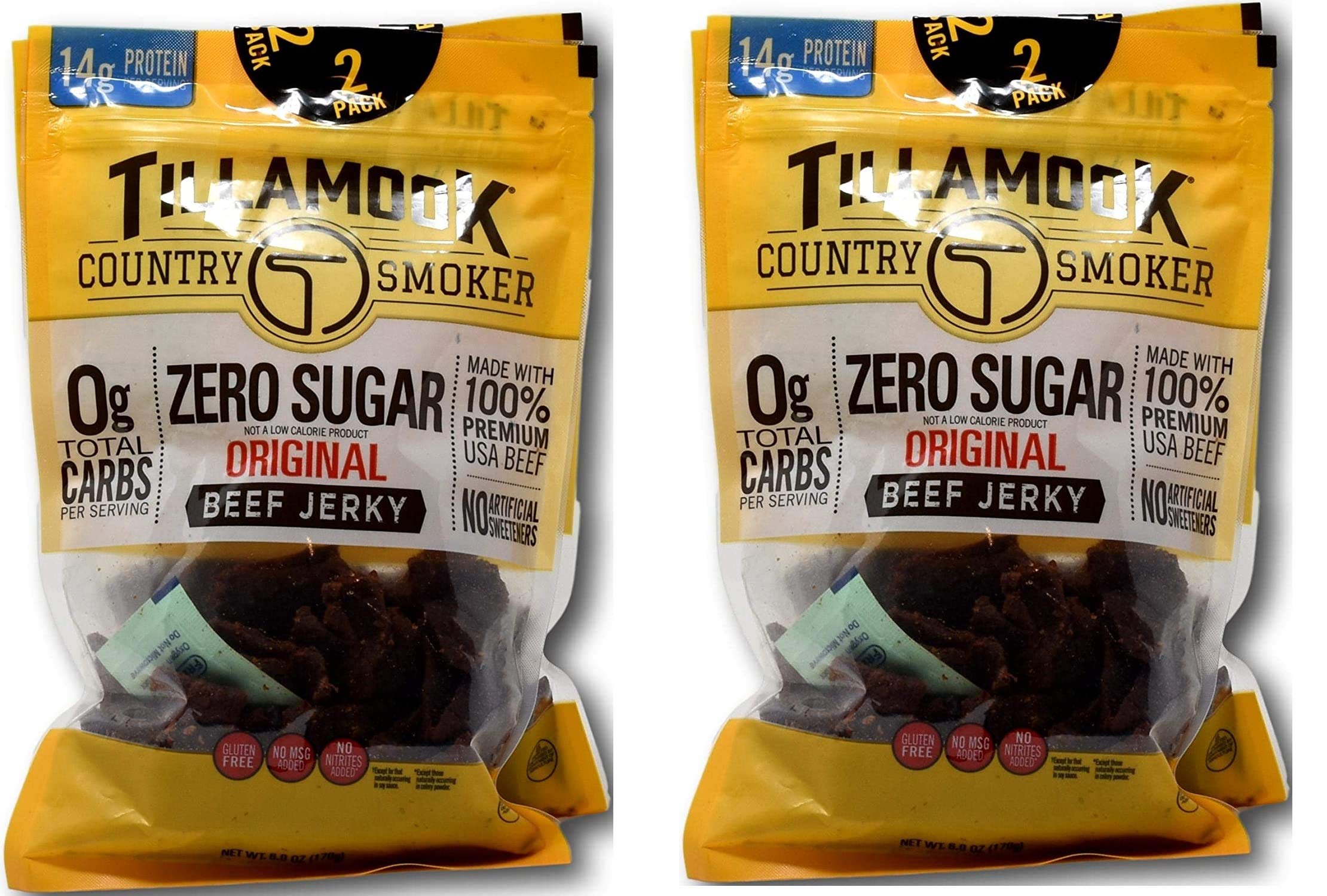 TillaMook Original Beef Jerky Country Smoker Zero Sugar 14 GR Protein Zero Carb Gluten Free No MSG (12 OZ ( 2 pack of 6 OZ)) 2 Pack