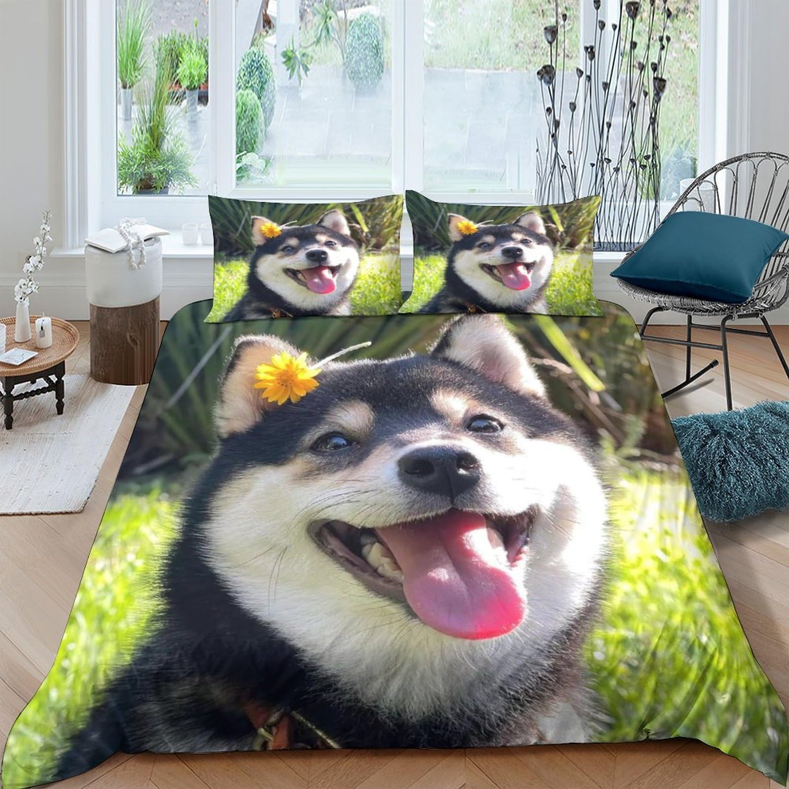 Housse de couette microfibre anti-plis literie chiens 3D facile à laver
