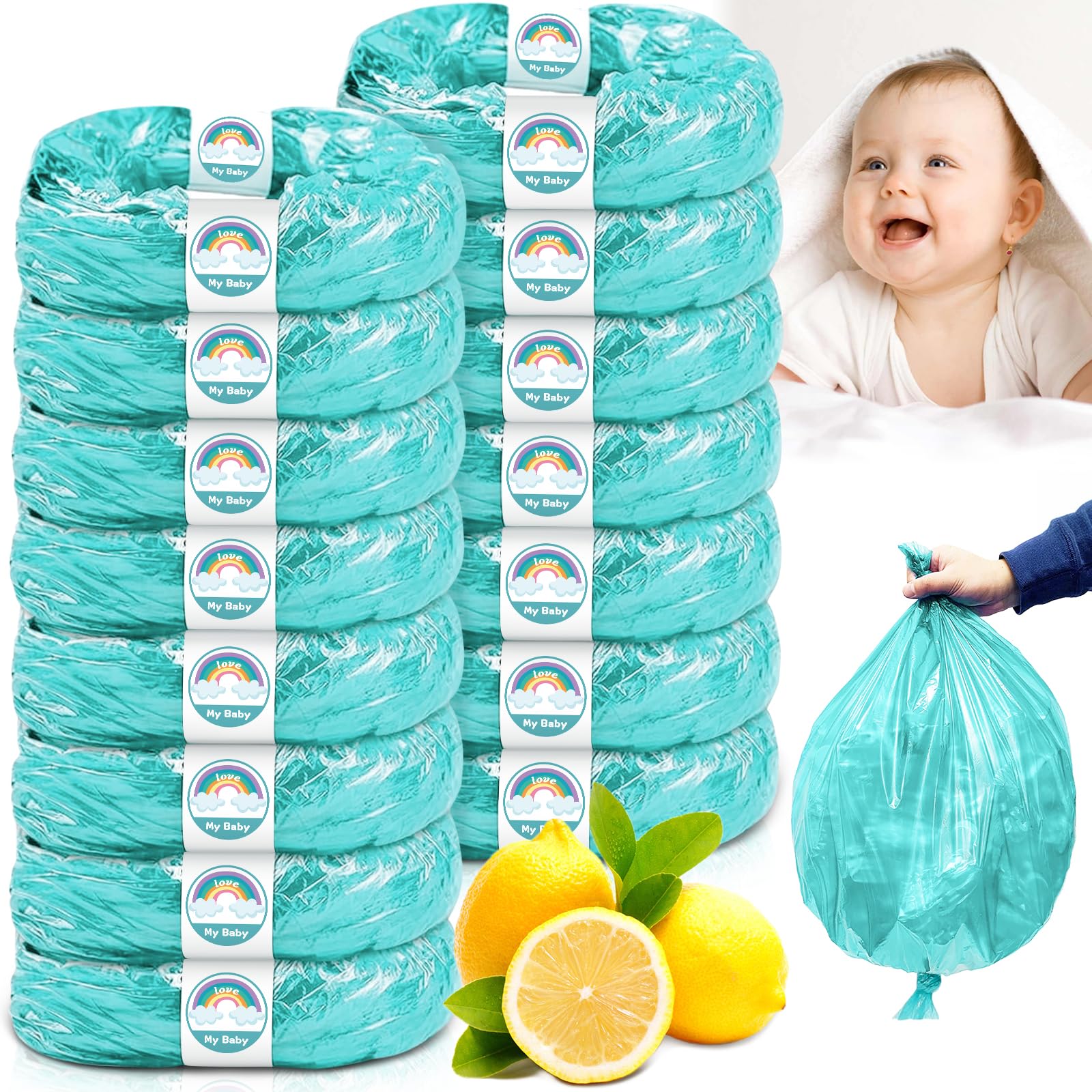 MKAKYES 15 Stück Windeleimer Nachfüllkassetten, 4.5M Nachfüllfolie Windeleimer, Geruchsdichte, Eingedickte, Duftend, Kompatibel mit allen Windeleimer Nachfüllbeutel
