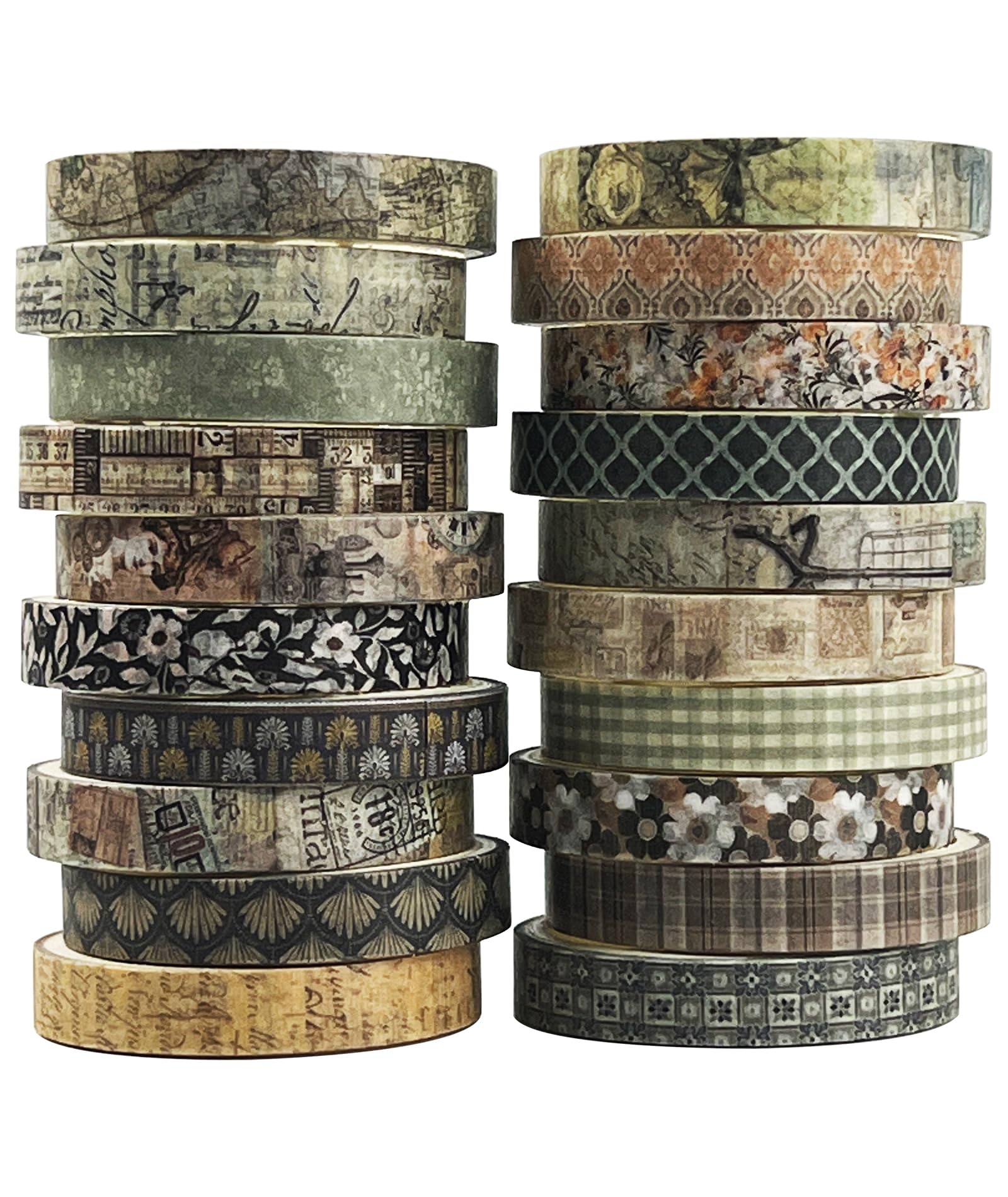 Vintage Skinny Floral Washi Tape Set 20 Rolls -Retro Antique Patterns Masking Thin Basic Decorative Tapes for Arts, DIY Crafts, Bullet Journal, Planner, Scrapbook Decor, Gift Wrapping, Junk Journal