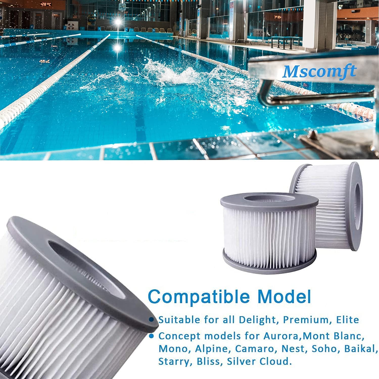 Ersatz Filter für MSpa Filterkartusche Wasserfilter, Kartuschenpumpe für heiße U-Boote und Spa,für aufblasbare Pools - Modell ab 2020 (3*Filter + Halterung)