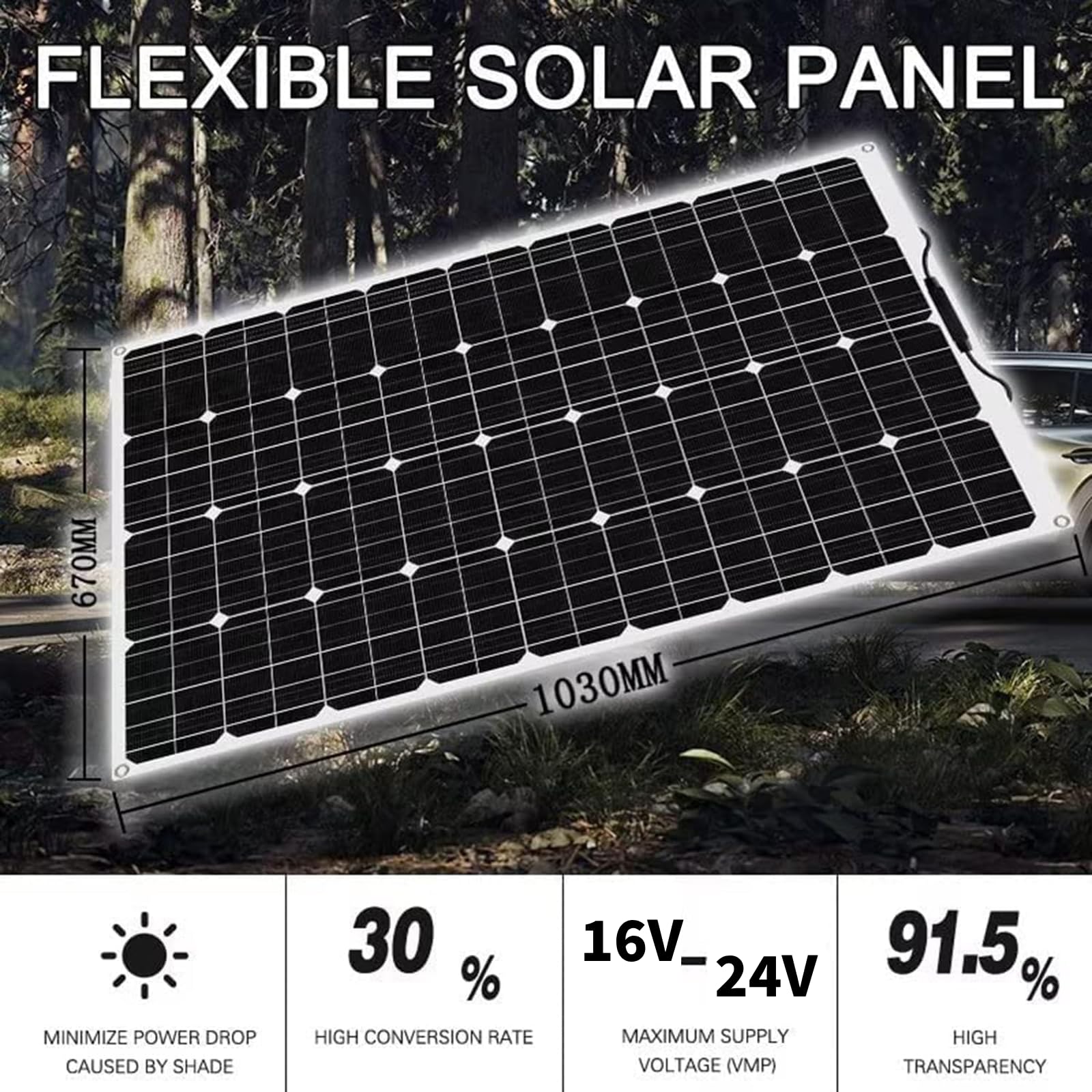 Panel Solar de 2000 W, Panel Solar Flexible, Paquete de 4 Piezas, Panel Solar de silicio monocristalino de 500 W, Adecuado para tejados, autocaravanas, Barcos, etc.