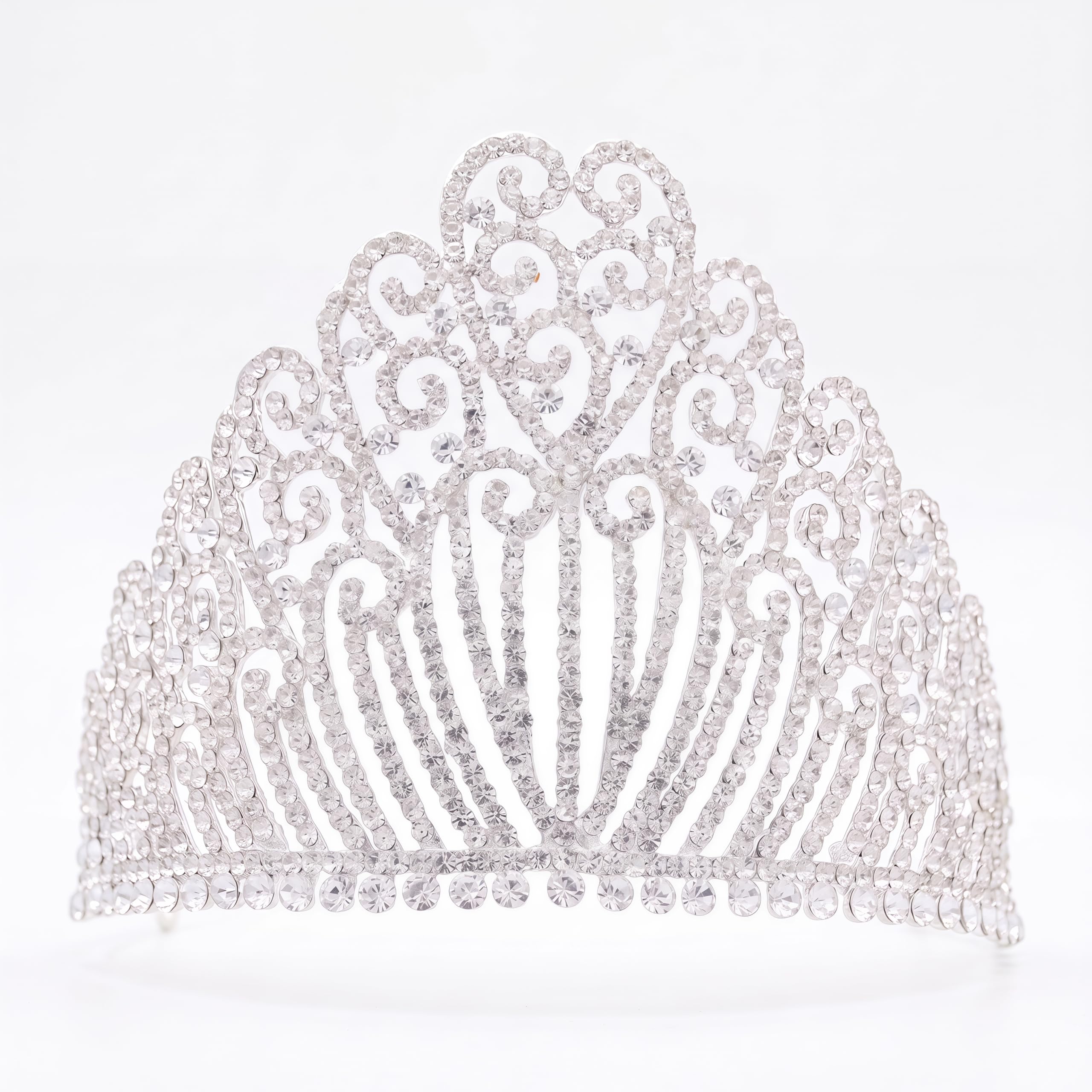 QXMYOO Diadema da donna extra large con cristalli austriaci trasparenti, tiara argentata, corona di regina, grande corona con strass per compleanno