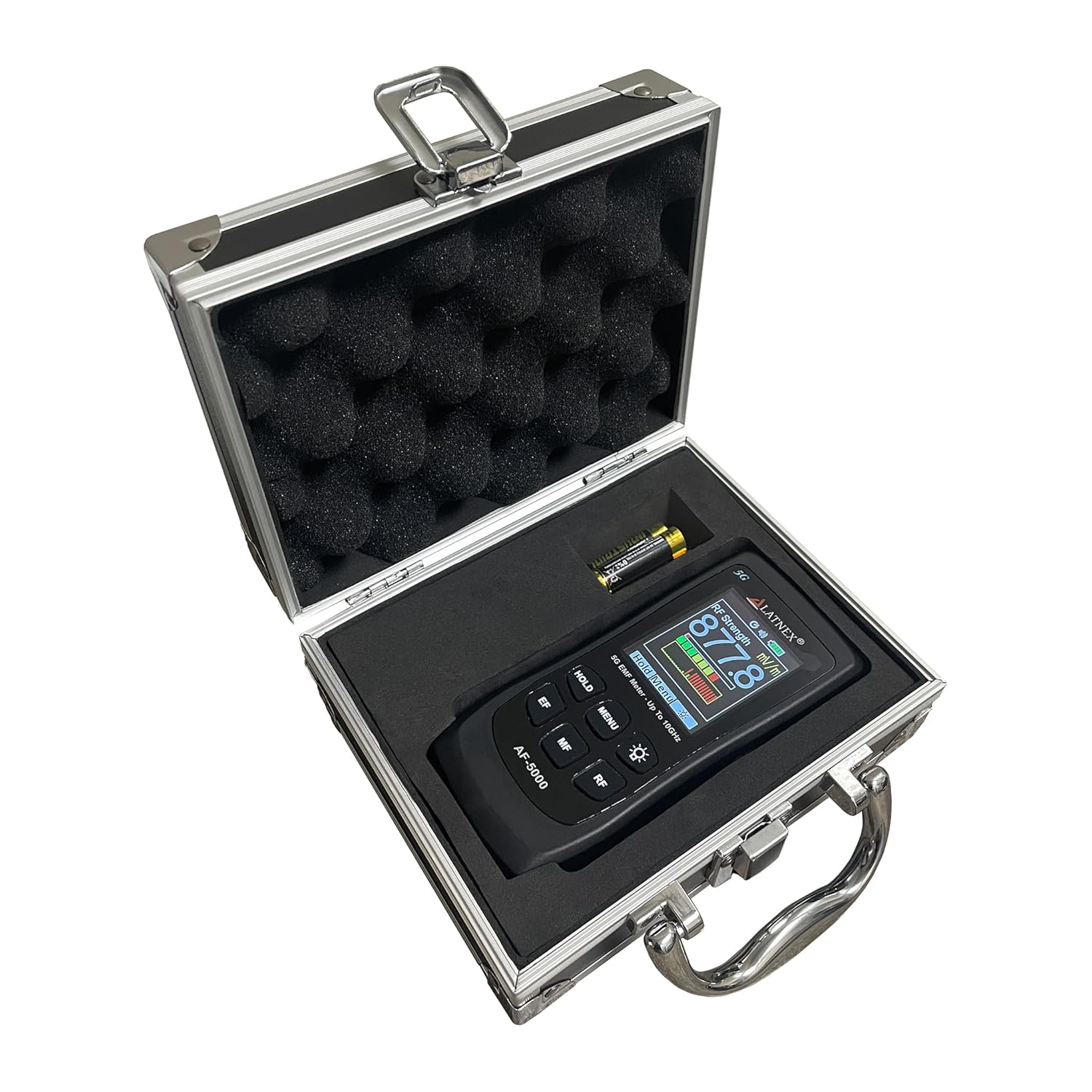 LATNEX AF-5000 5G EMF Meter with Aluminium Carrying Case and Calibration Certificate. Measures RF up to 10GHz, Magnetic Fields(Gauss), and Electrical Fields