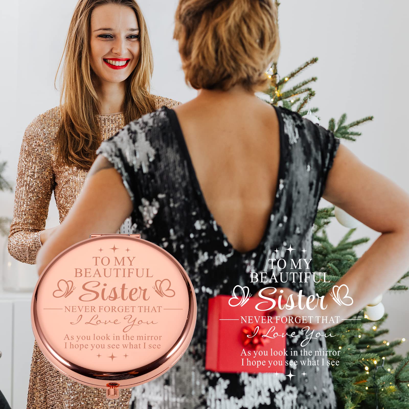 Gravierter Taschenspiegel Als Geschenk Für Schwester – Mit Lieber Botschaft, In Geschenkbox