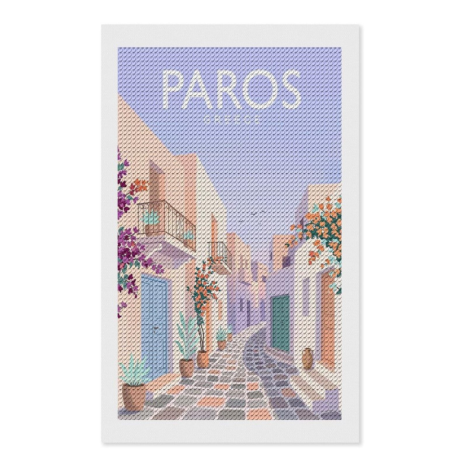 Junmoney Paros Greece Crystal Diamond Art Kit 12"x20", Round Gems, Detailed Printed Canvas, Creative Gift Idea, Vintage Style Decor