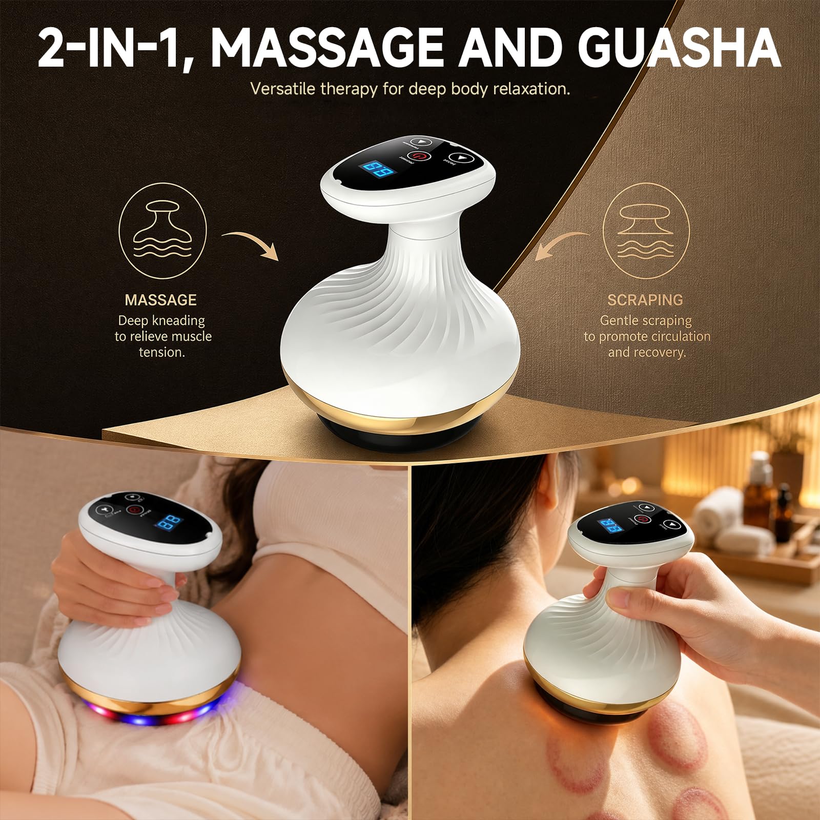 4-in-1 Massagegerät Gegen Cellulite, Vakuum & Gua Sha Elektrisch mit 9 Heizstufen, 9 Saugstufen für Straffere Haut & Bessere Durchblutung, Tiefenmassage für Ganzkörper Anwendung Zuhause