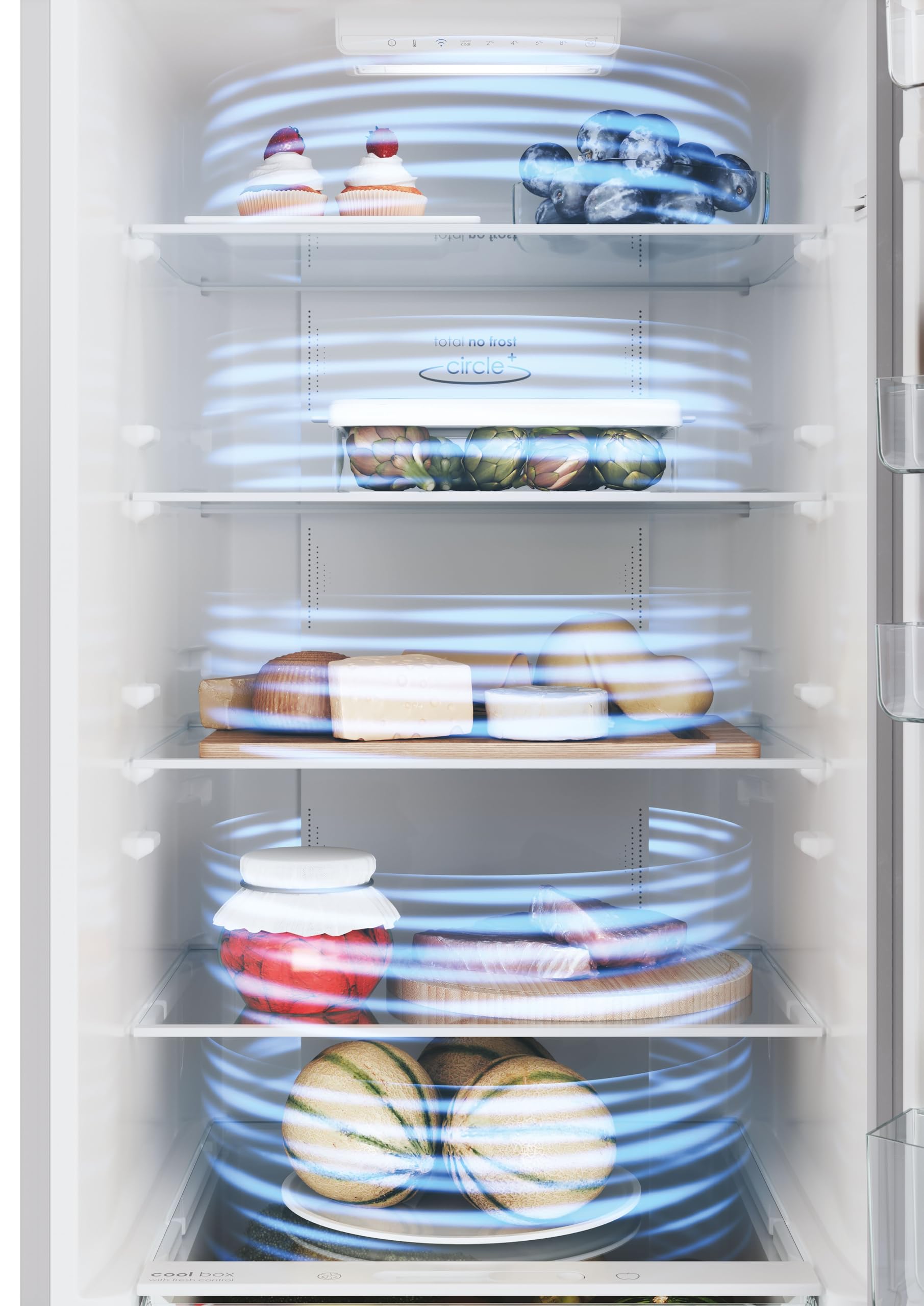 Candy Fresco CCE4T620ES, Frigorífico Combi, 60CM, Altura 2m, 377L, Total No Frost Circle+, Conectividad Wifi, Cajón Verdulero, Control Interno, LED, Puertas Reversibles, 39DB, Clase E, Silver