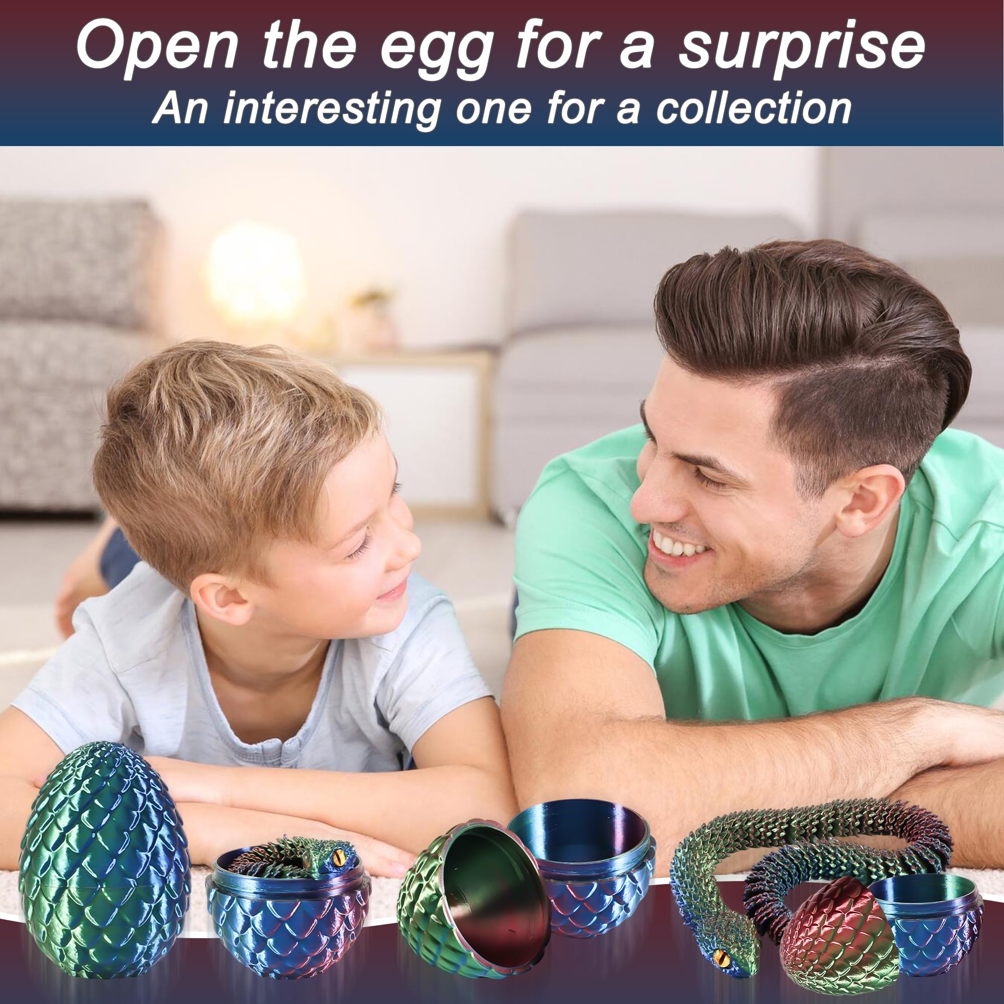Joycabin 3D Printed Animals, 3D Printed Snake Fidget Toy, Easter 3D Printed Dragon Egg Snake Eggs - Image 4