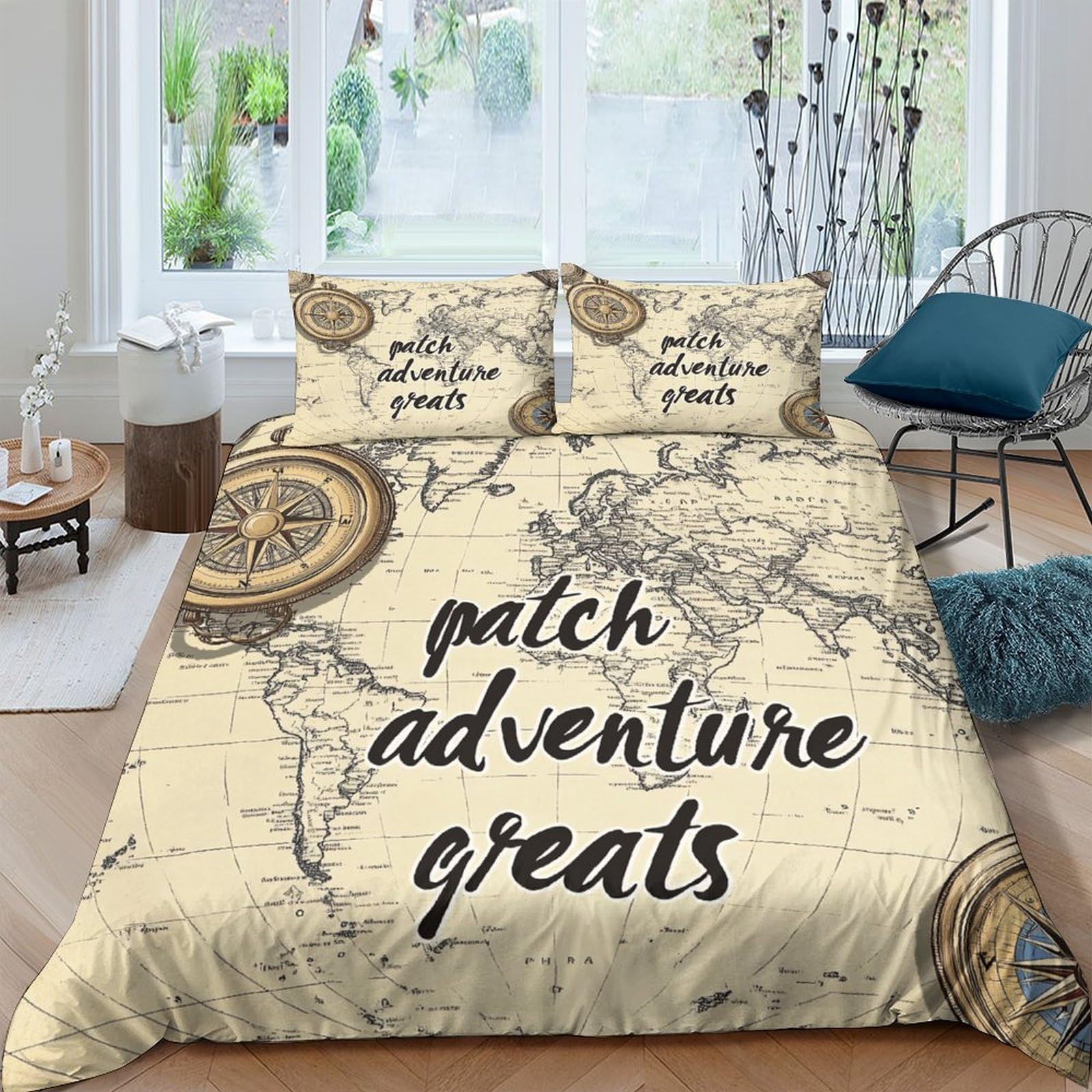 Ctjqhvkz Style-4 3D Printed Vintage World Map Fitted Sheet Microfiber Soft Adventure Compass Bed Cover For Bedroom Guest Room Decor Single（135X200cm）