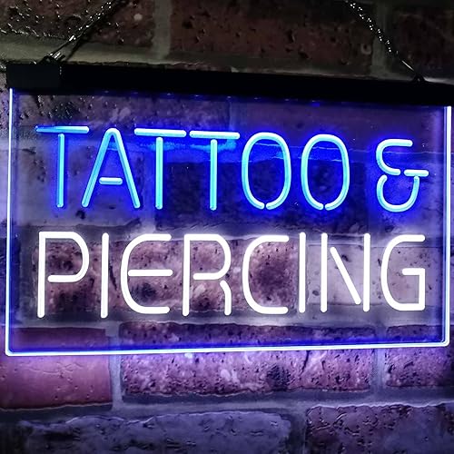 Miniatura 8 de Piercing de tatuaje Get Inked Shop Open Dual Color LED Neon Sign Azul y Rojo 16 "x 12" st6s43-i2484-br