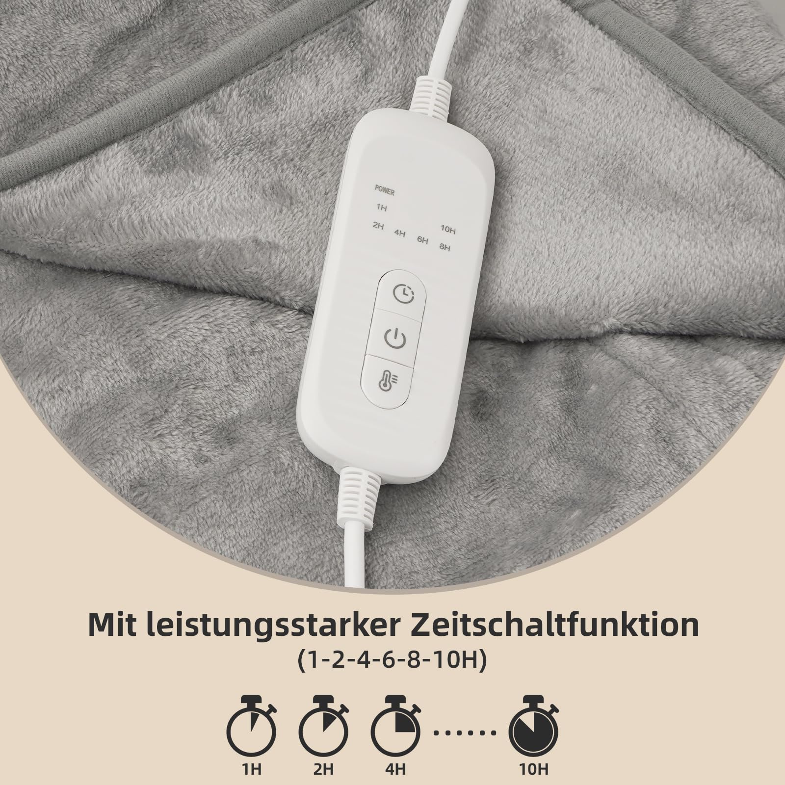 Heizkissen Heizdecke mit Abschaltautomatik 9 Temperaturstufen 6 Timer Maschinenwaschbar Überhitzungsschutz Flanellstoff 130x160cm