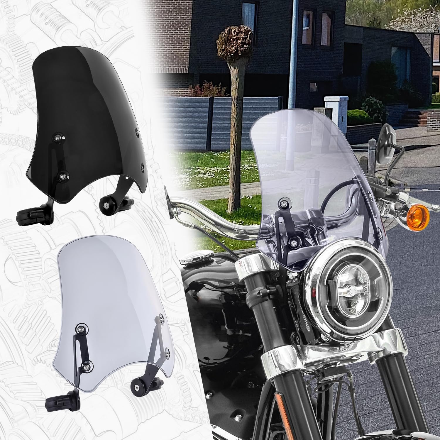 Déflecteur Bulle Moto Pare-brise Moto Double Bulle - Pour Harley Dyna/Iron 883/Softail - Fumée Noire - Polycarbonate Harley Davidson
