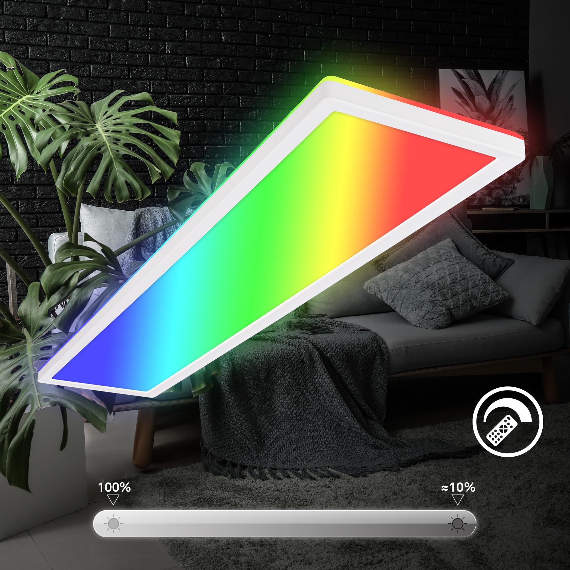 BRILONER - LED Deckenleuchte 98cm Mit Indirektem Licht, RGB+W Farbige Lichtfarben, Fernbedienung, Wohnzimmerlampe, Panel, Küchenlampe, 98x20x3 cm, Weiß