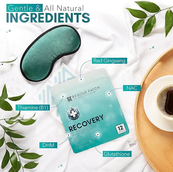 Recovery Patch, Drinking Patches for After Party Relief, Natural Party Recovery Patches for Hydration and Energy Support, All-Natural Ingredients and Vegan (1, 12, Count)