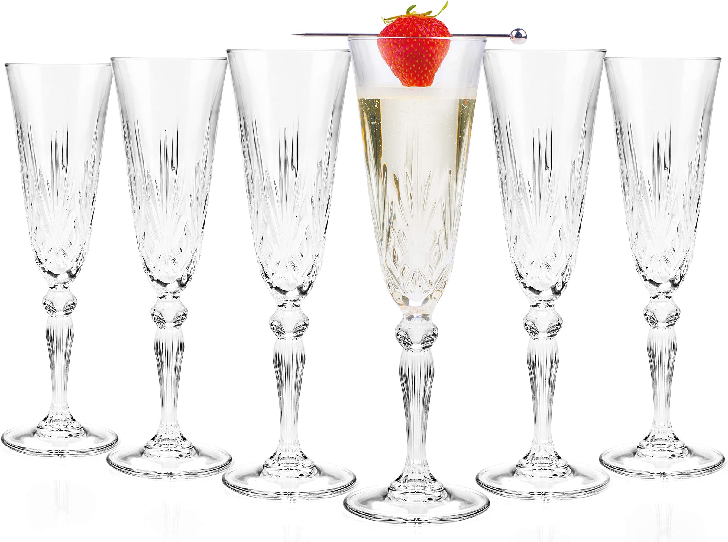 Crystal Melodia Champagne Flute Glasses, 160 ml, Set of 12, Dishwasher Safe, for Entertaining, Perfect for Birthdays, New Homeowners, for Champagne, Mimosas, Mocktails, Prosecco