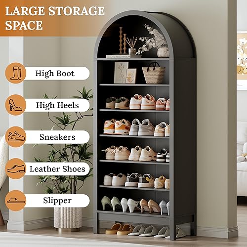 Vista 3 de Zapatero arqueado de 70 pulgadas de alto, zapatero de 7 niveles con 3 estantes ajustables, organizador de zapatos independiente grande para entrada
