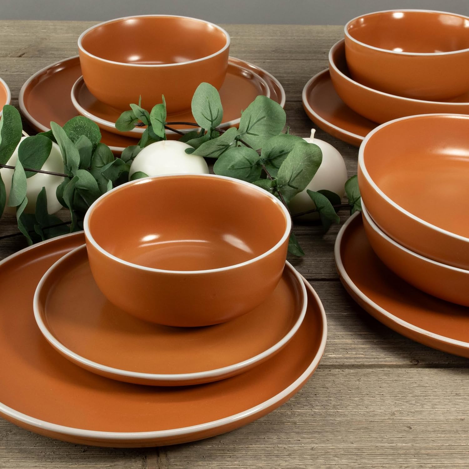 BIA Cordon Bleu Stoneware, Tempo, 16-Piece Dinnerware Set Double Bowl, Terracotta