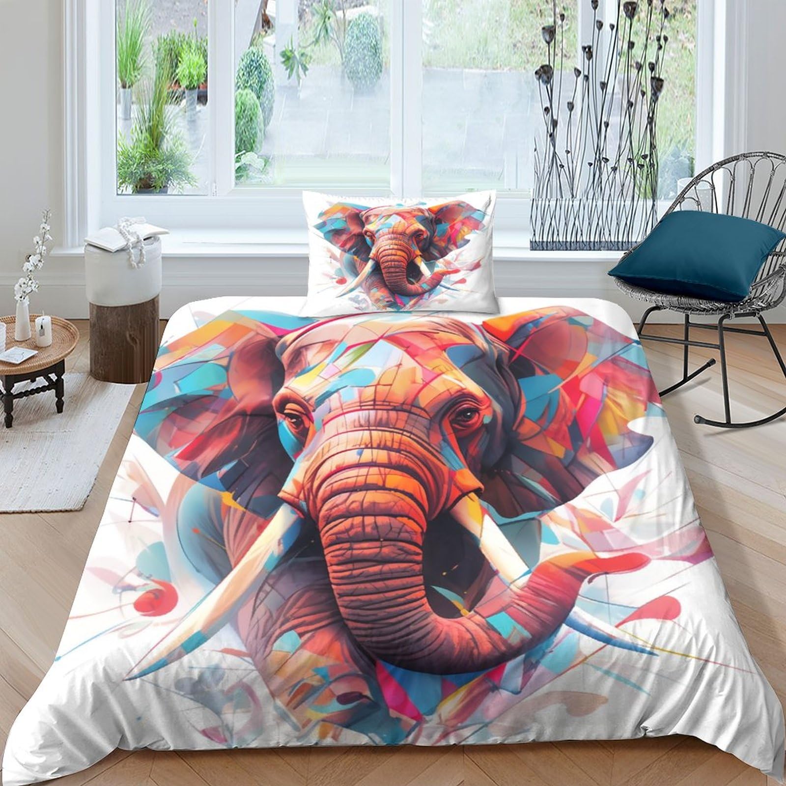 Housse de couette élephant 3D 135x200cm, le cadeau idéal pour parure de lit enfant