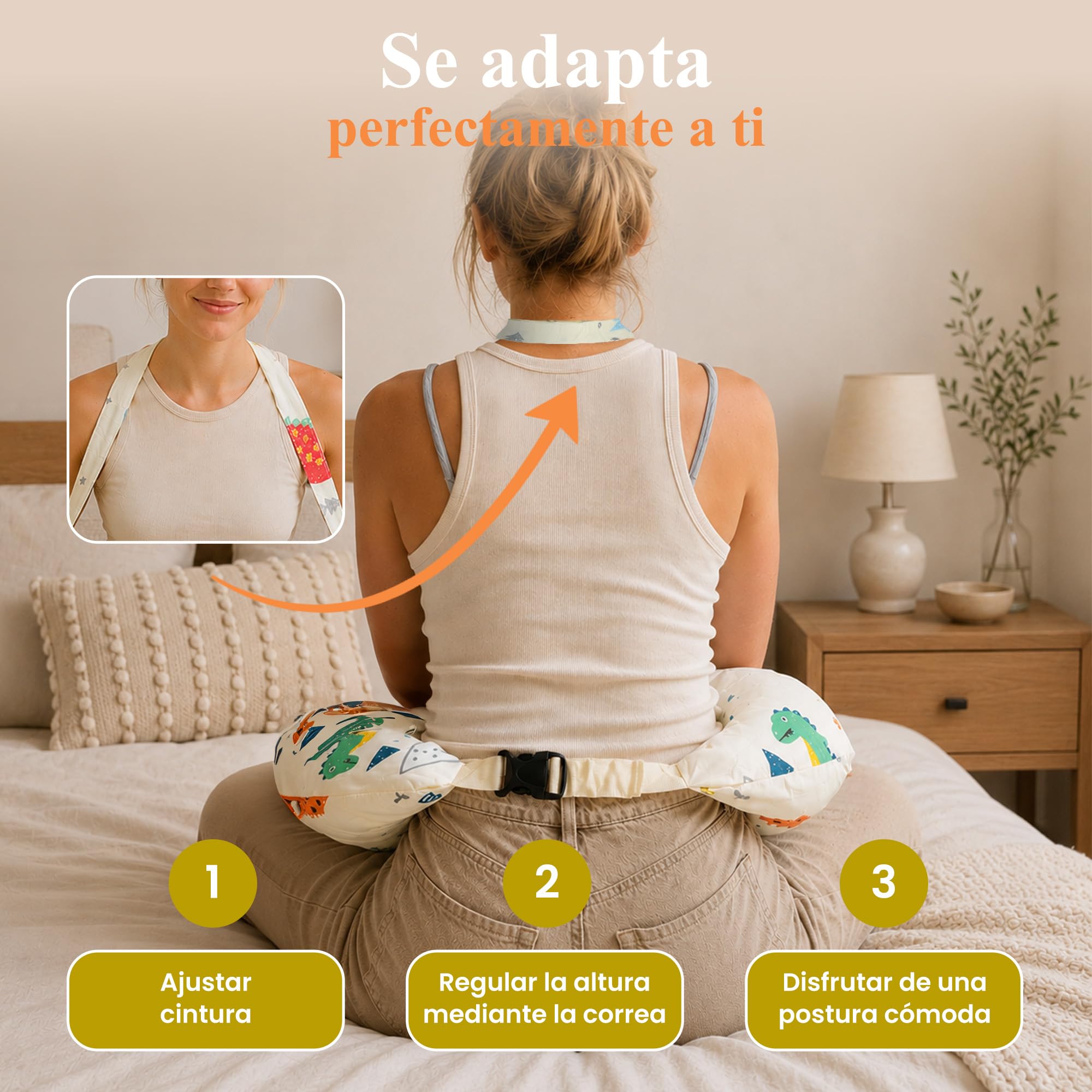 Cojín de Lactancia Ergonómico con Cinturón Ajustable para Cintura y Cuello | Soporte Anticaída para Bebé | Funda Desenfundable y Lavable | Almohada de Lactancia para Dar el Pecho y Biberón