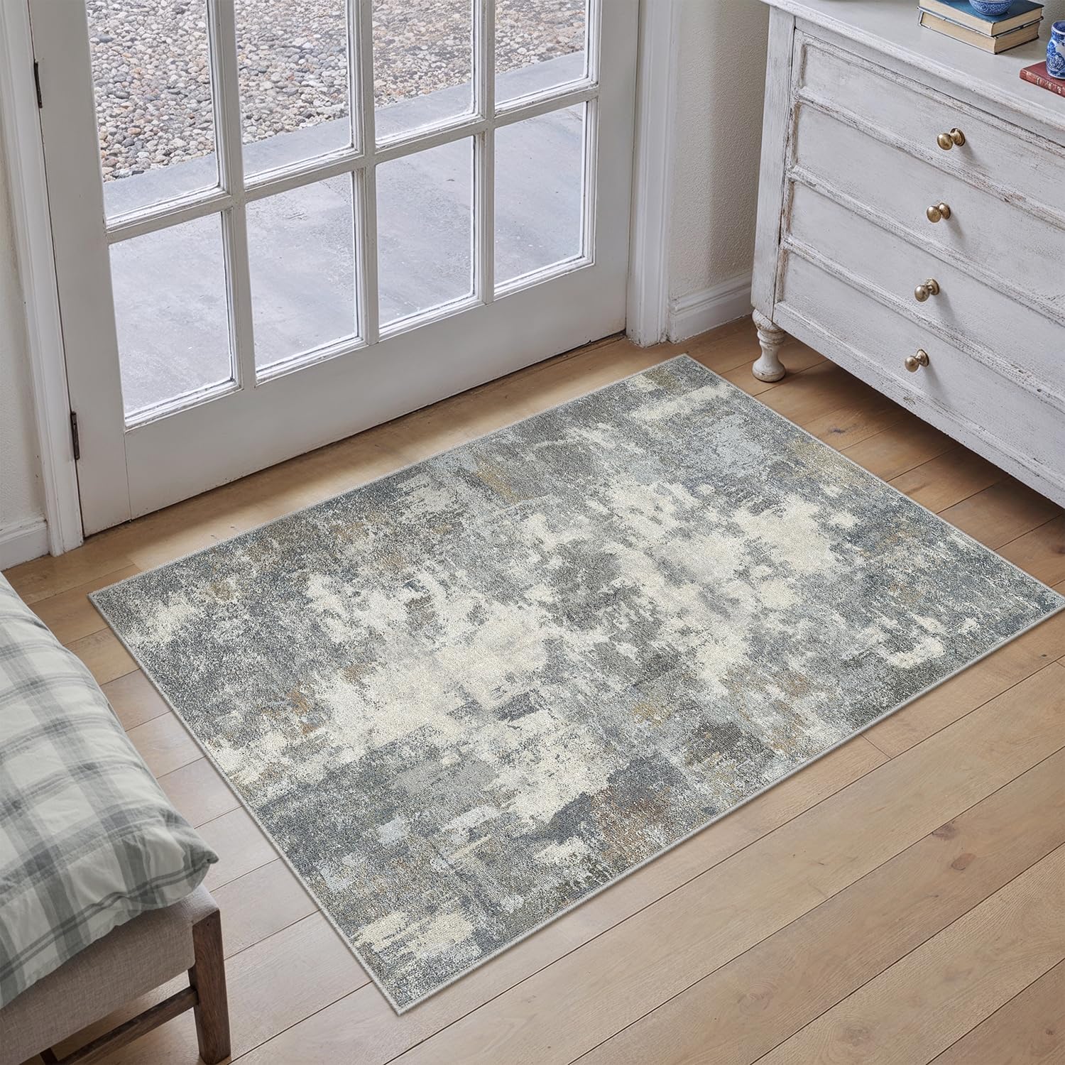 PureCozy Entryway Rug Indoor Door mat, Blue-grey Abstract Small Washable Area Rugs Kitchen Bathroom Office Dining Room Mat, Low Pile Vintage Non-Slip Bedroom Carpet for Front Door Entrance, 60x90 cm
