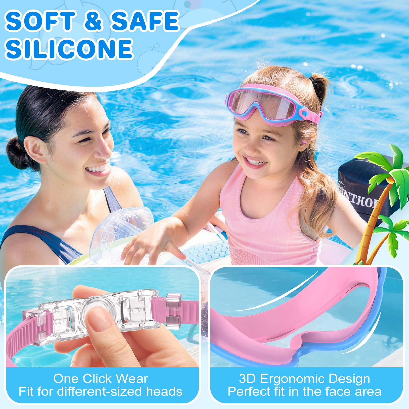SHINER Gafas natacion, gafas natacion niño de 3 a 15 años, antivaho, impermeables, máscara de buceo panorámica, antifugas de 180° gafas piscina niños, para niños y niñas