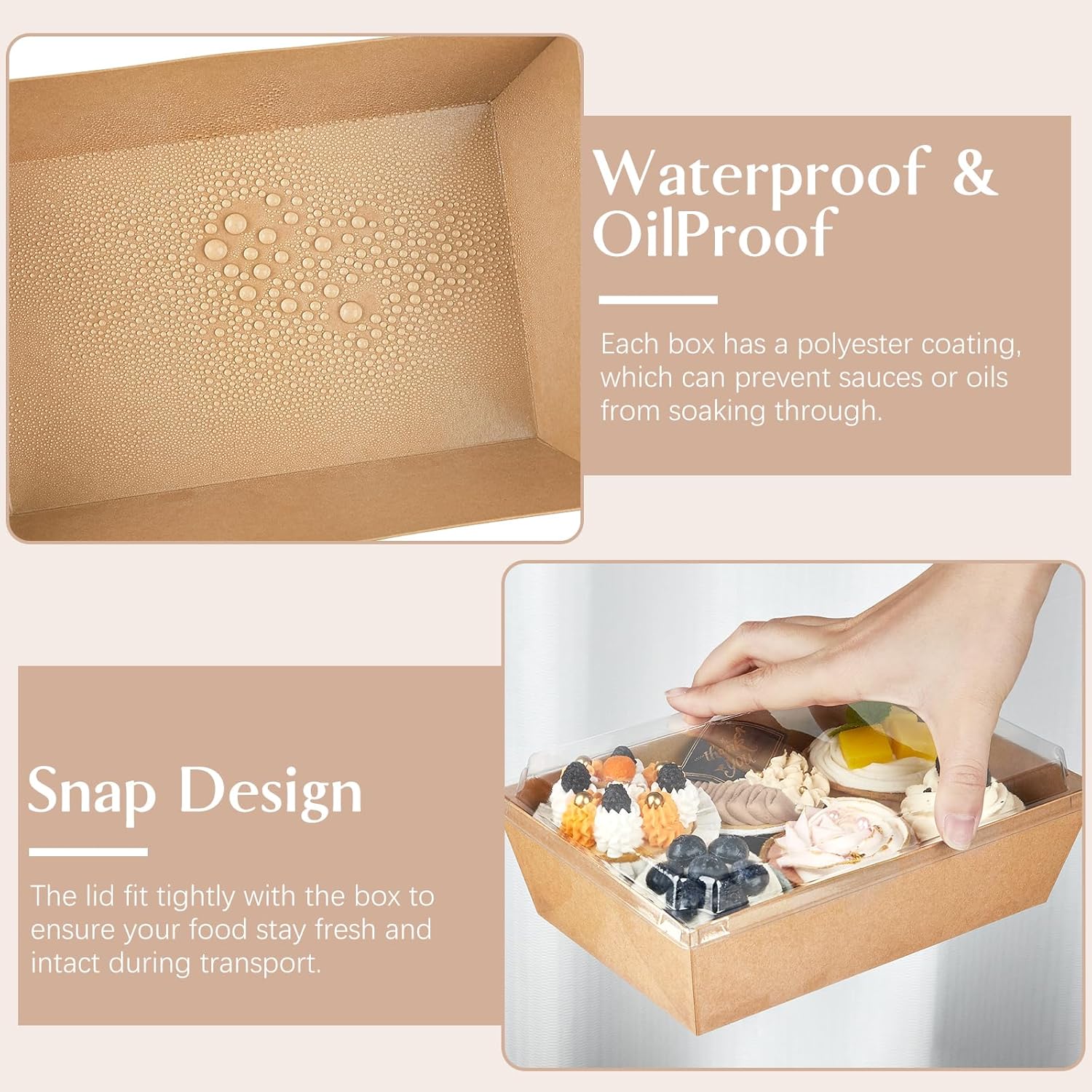 8 x 6 Inch Paper Charcuterie Boxes with Clear Lids, 40 Pack Large Disposable Kraft Bakery Boxes, To Go Food Containers for Cake Slice, Cupcakes, Sandwiches, Cookies, Cocoa Bombs, Salads (Brown)