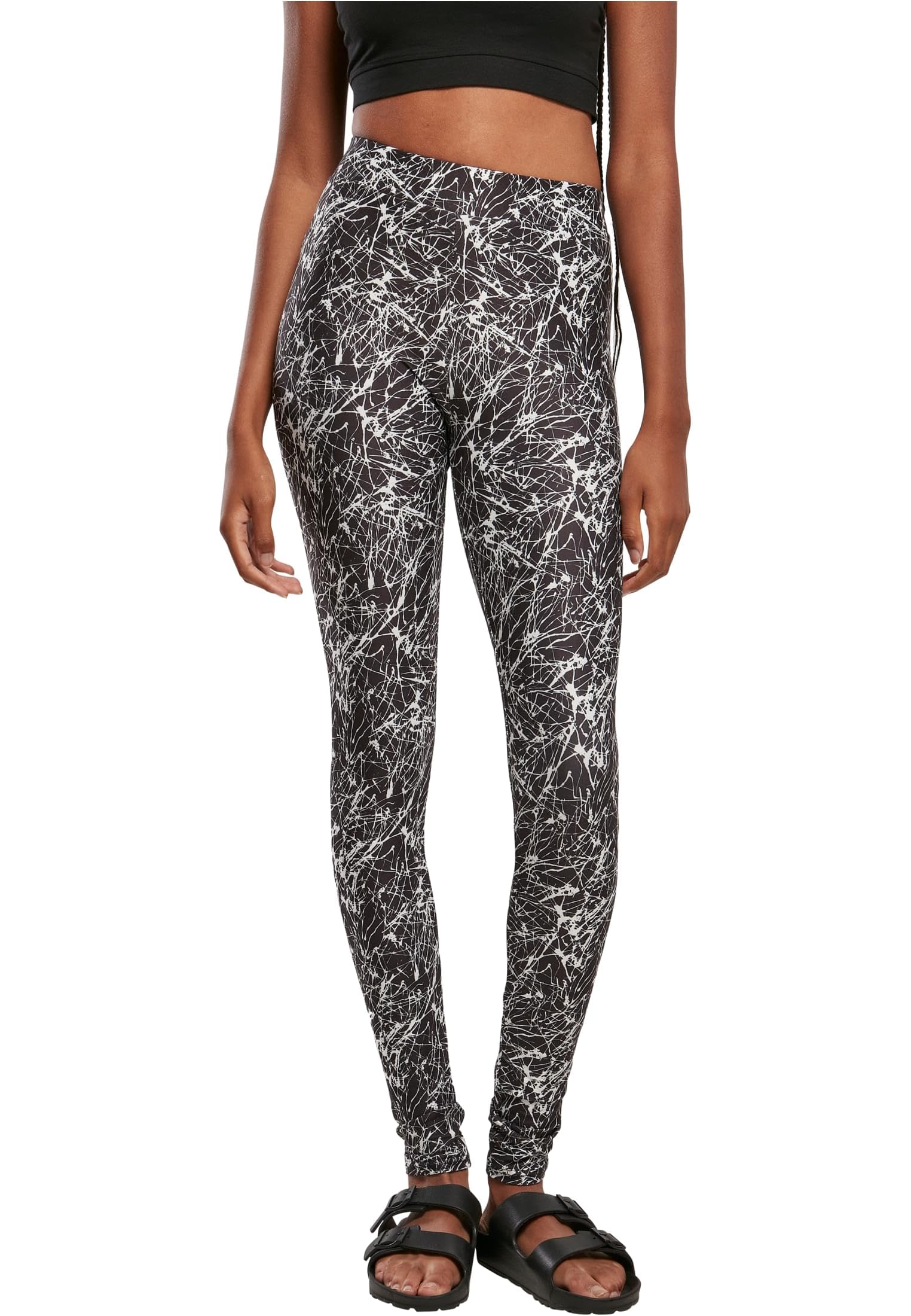 Urban Classics Women's Ladies Soft AOP Leggings Yoga Pants, Blackpaint, S