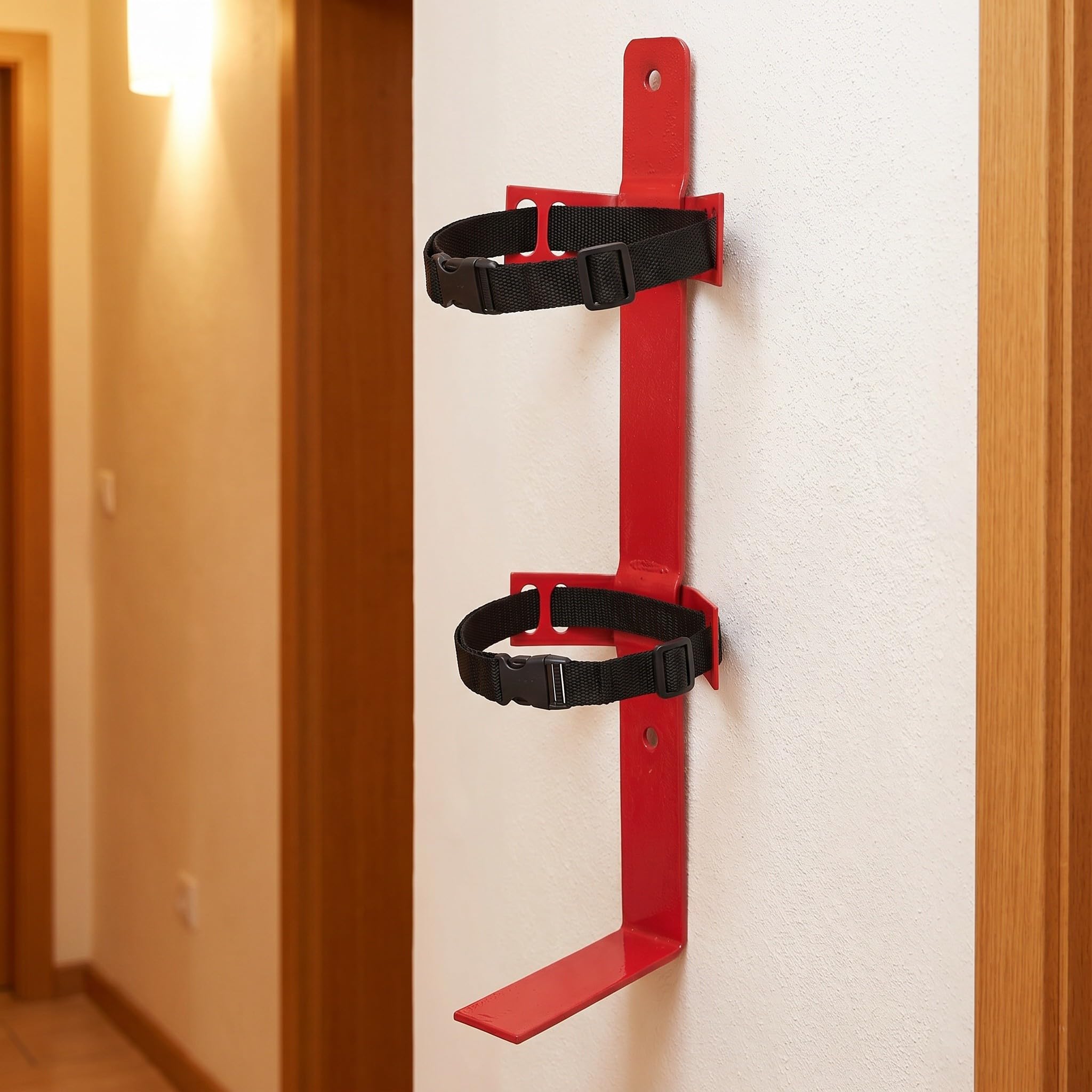 Soporte metálico para extintor: Soporte de pared para extintores de 4 a 9 kg - Resistente con correa de liberación rápida - Ajuste universal para hogar, garaje y almacén