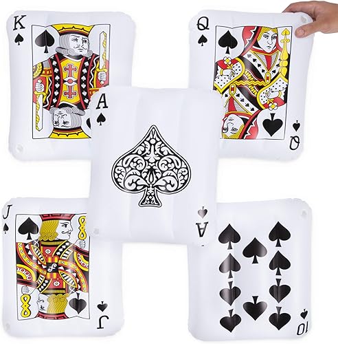 Miniatura 1 de Royal Flush Mini tarjetas de juego inflables  Incluye ase, reina, Jack, 10 de espadas  13 pulgadas PVC flotadores de piscina para Vegas Casino