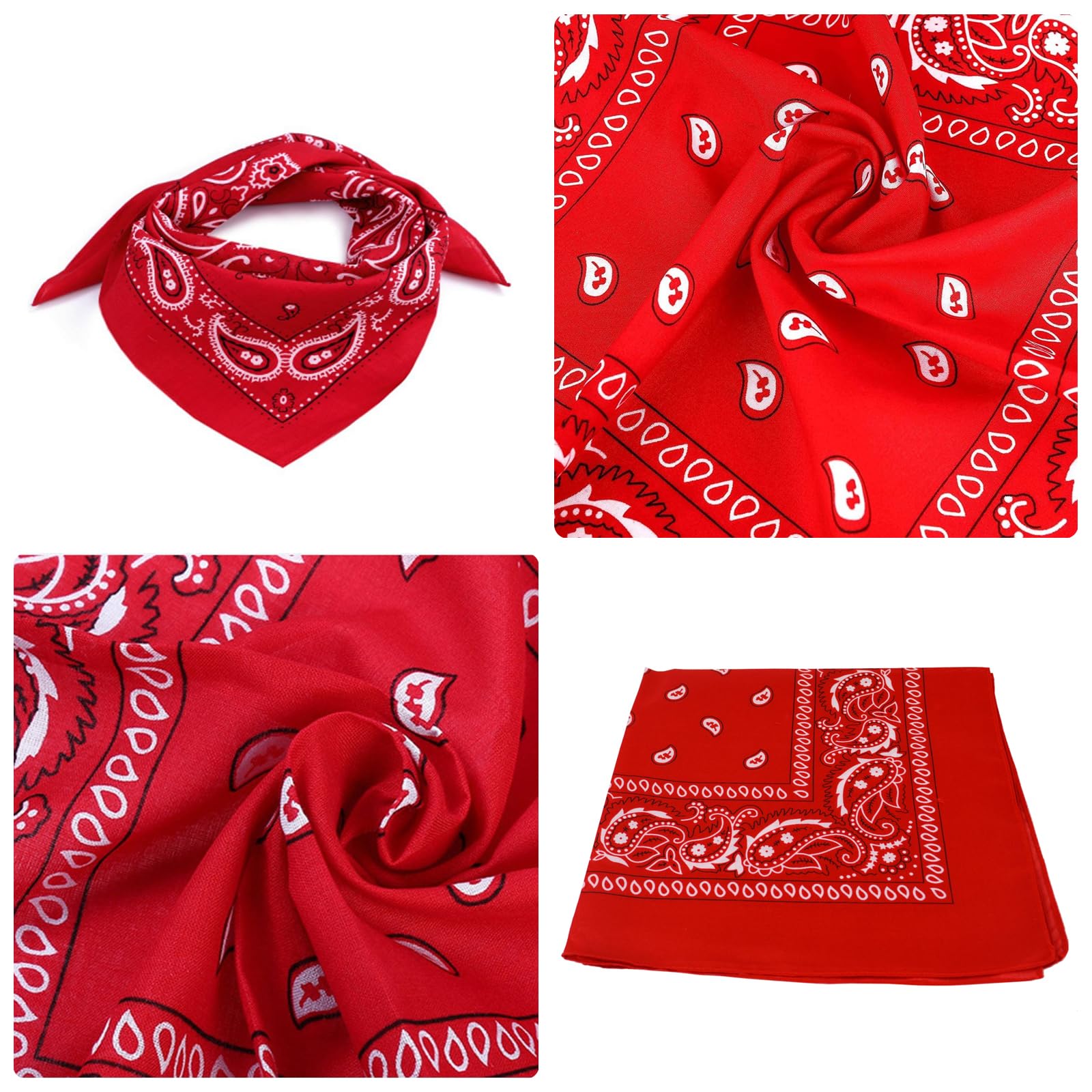 Bandana Damen Halstuch Rot Aus Baumwolle - Kopftuch Für Unisex, Kinder - Bindetuch, Headwear, Haar, Schal Mit Paisley Muster (55 X 55 Cm)
