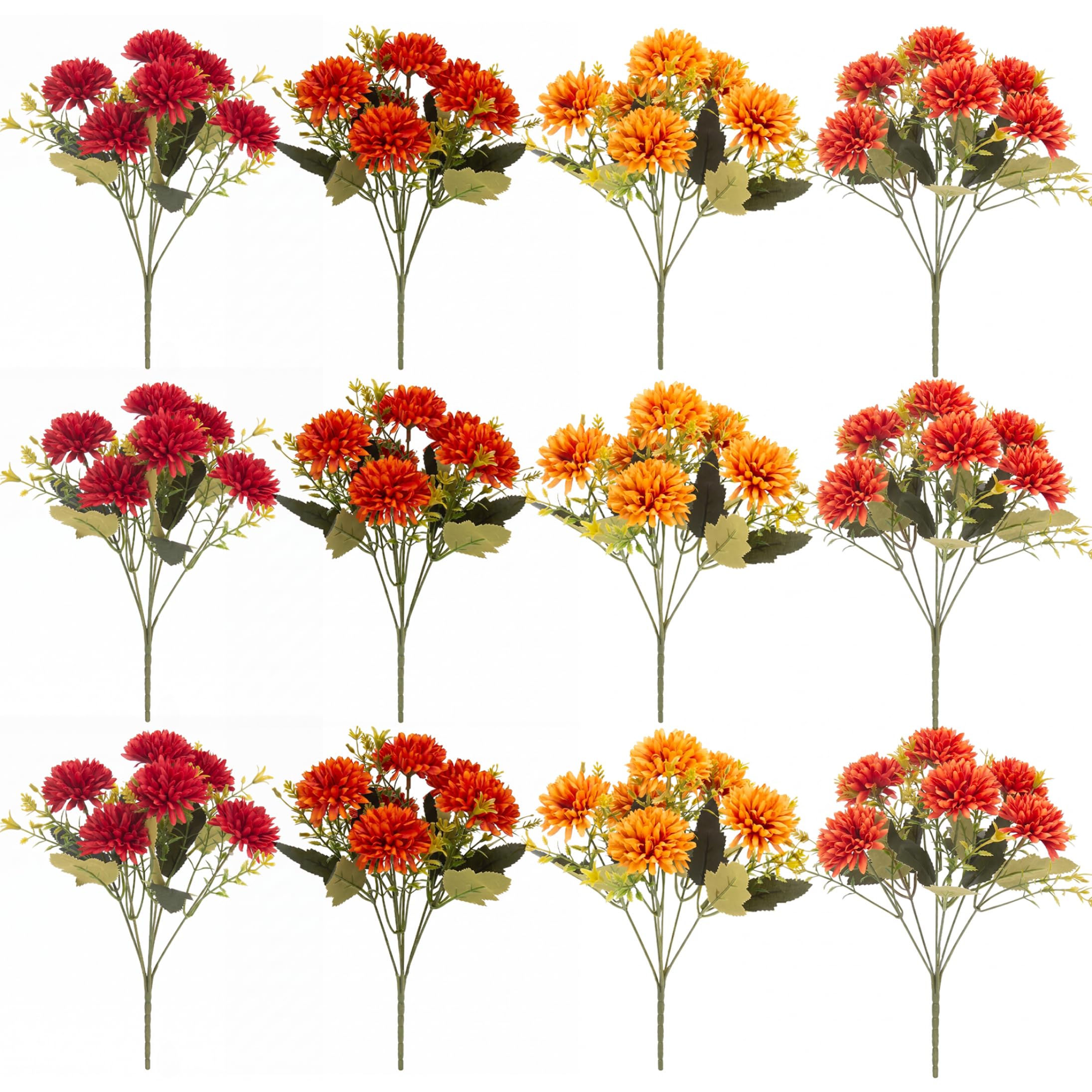 Chrysanthemen, künstliche Blumen, 12 Stück, lebensechte Herbstblumen für die Dekoration