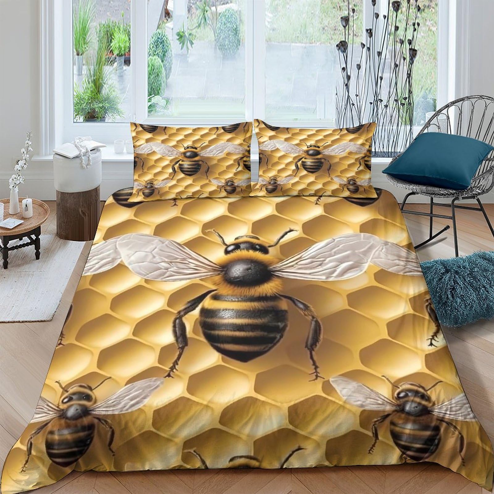 Ctjqhvkz Style-5 3D Printed Honeycomb Bee Fitted Sheet Microfiber Soft Washable Anti-Slip Bedroom Decor Mattress Cover For Home Guest Room Single（135X200cm）