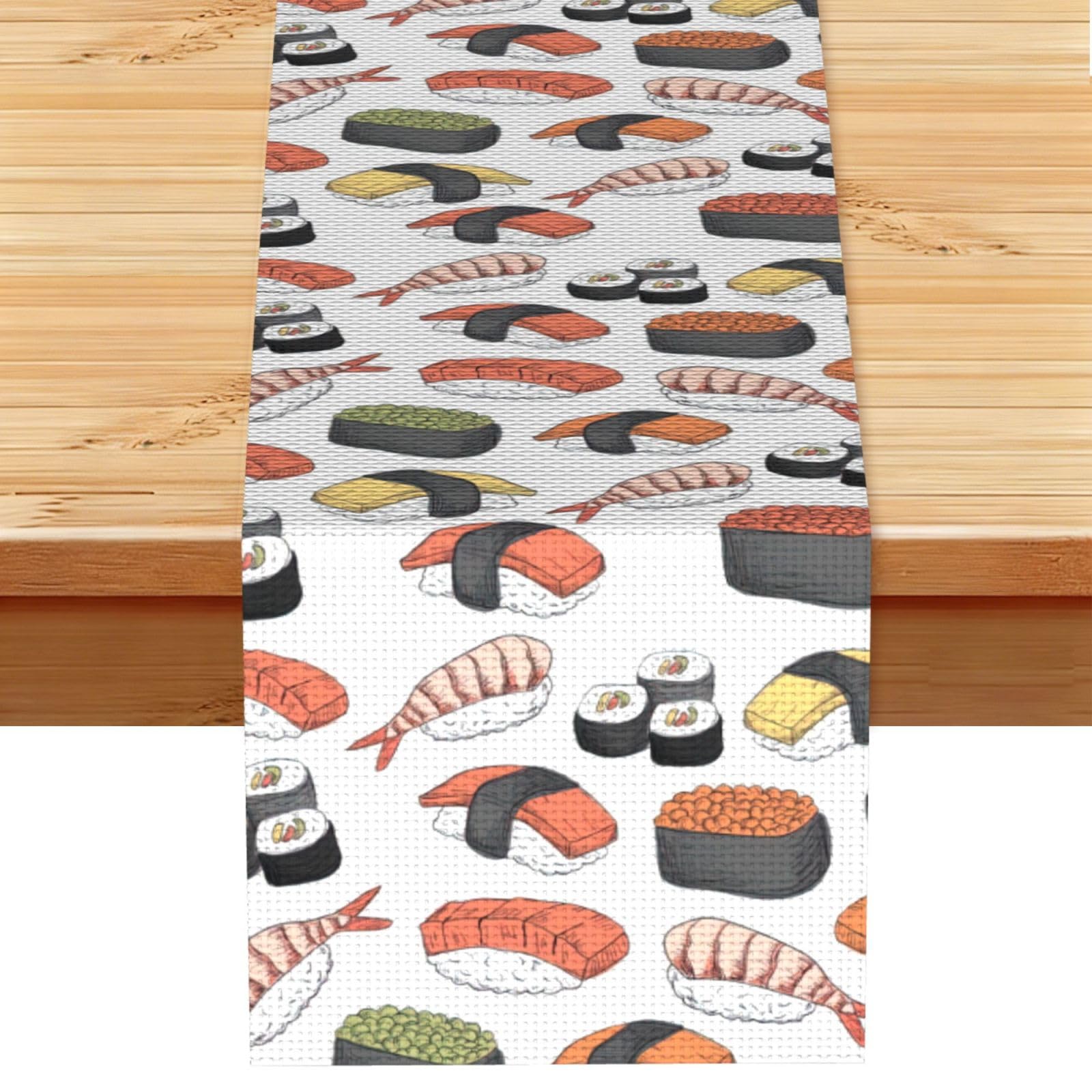 Yyoretp Black Sushi Print Table Runner For Home Hotel Dining Kitchen Party Indoor Outdoor Decor,13X72 Inch