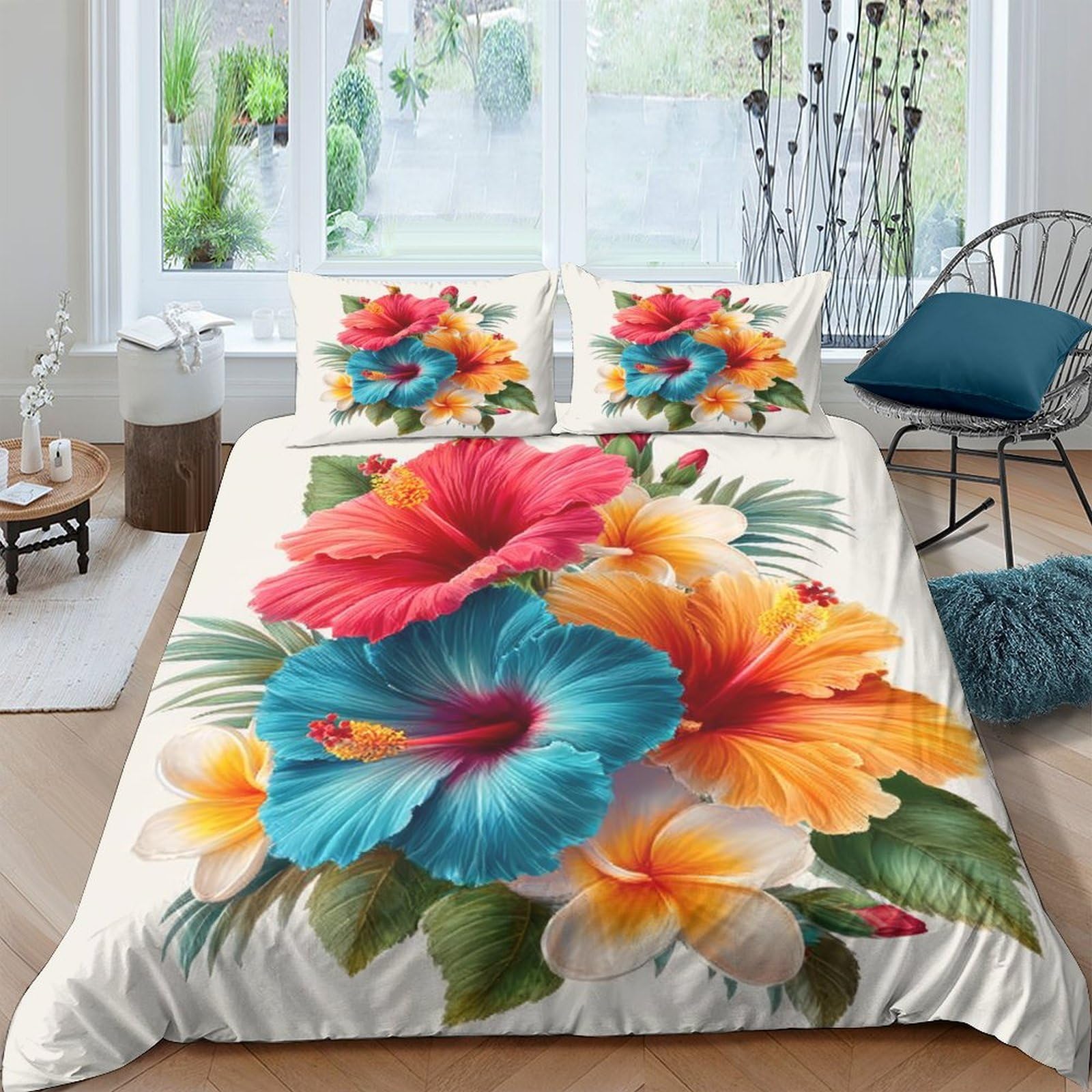 Ctjqhvkz Style-7 3D Printed Tropical Hibiscus Fitted Sheet Microfiber Soft Floral Mattress Cover For Bedroom Guestroom Youth Decor Single（135X200cm）