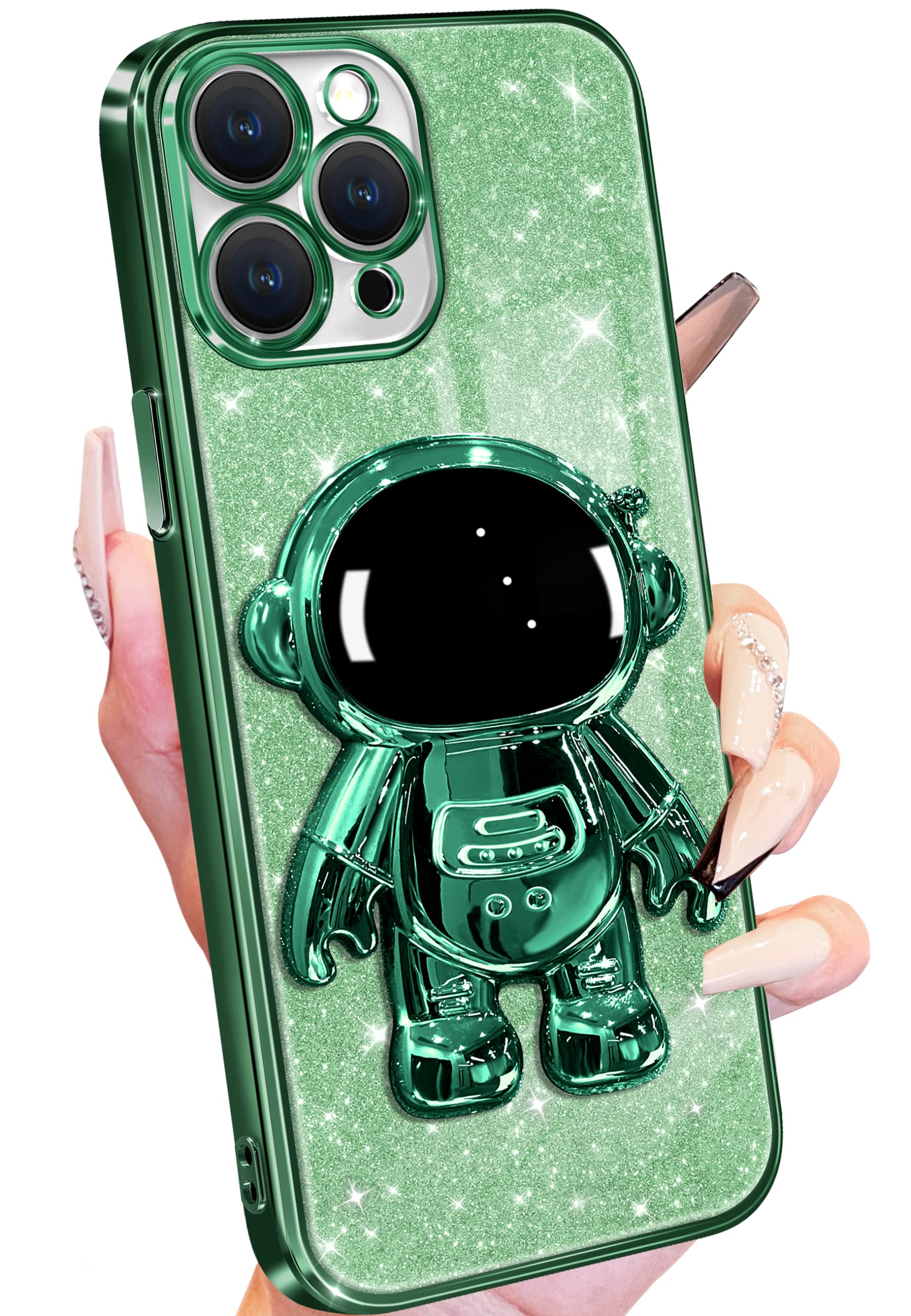 Buleens for iPhone 11 Pro Case Astronaut, Clear Cases for iPhone 11 Pro with Glitter Paper & Spaceman Stand, Women Girls Cute Electroplated Sparkly Space Phone Cover for 11 Pro Green