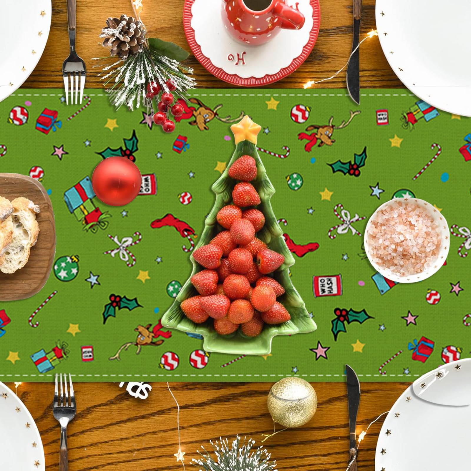 Weihnachtstischläufer Mit Cartoon-Maus – 33 X 180 Cm, Aus Leinen – Festliche Deko Für Tisch & Kamin