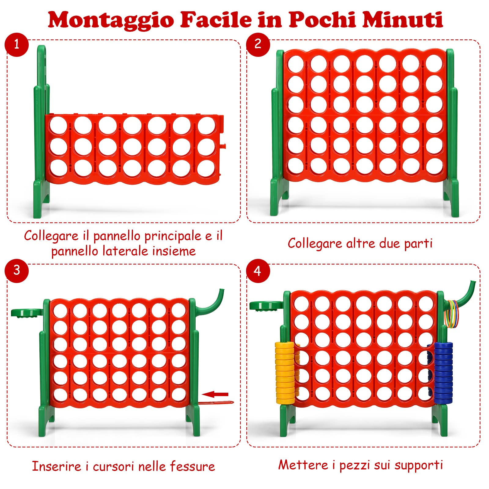 GYMAX Gioco Forza 4 Gigante 3 in 1, Anelli di Lancio, Canestro e Pallacanestro, per Bambini e Adulti, 84 x 33 x 74 cm (Verde)