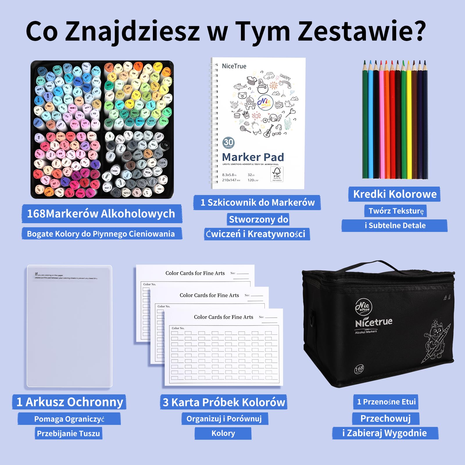 Markery Alkoholowe 168 Kolorów Pędzel i Dłuto do Rysowania | Szybkoschnący tusz, płynne blendowanie, wymienne końcówki i możliwość uzupełniania tuszu