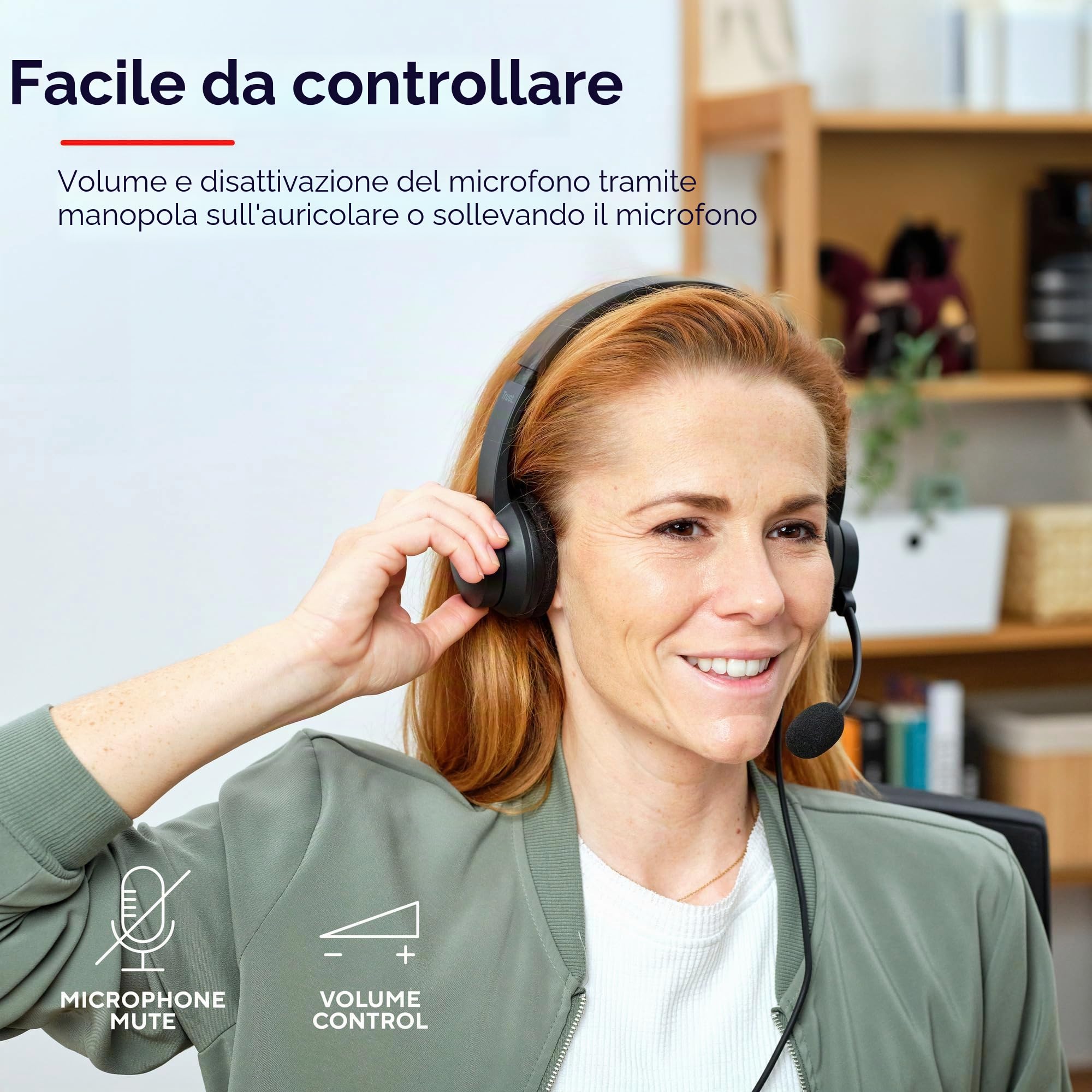 Trust Ayda USB Cuffie con Microfono ENC Cancellazione del Rumore, Mic Noise Cancelling, 65% Plastica Riciclata, Auricolari con Filo 1,80 m, Headphones On-Ear Cablato per PC, Laptop, Mac - Nero