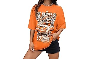 Cheerful Orange Graphic: Los Angeles Racing Letter Print Women's T-Shirt