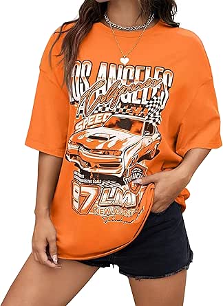 Maglietta Oversize Donna MSBESYOR - Stampa Grafica Los Angeles Letter Racing - Vintage Girocollo Manica Corta - 2