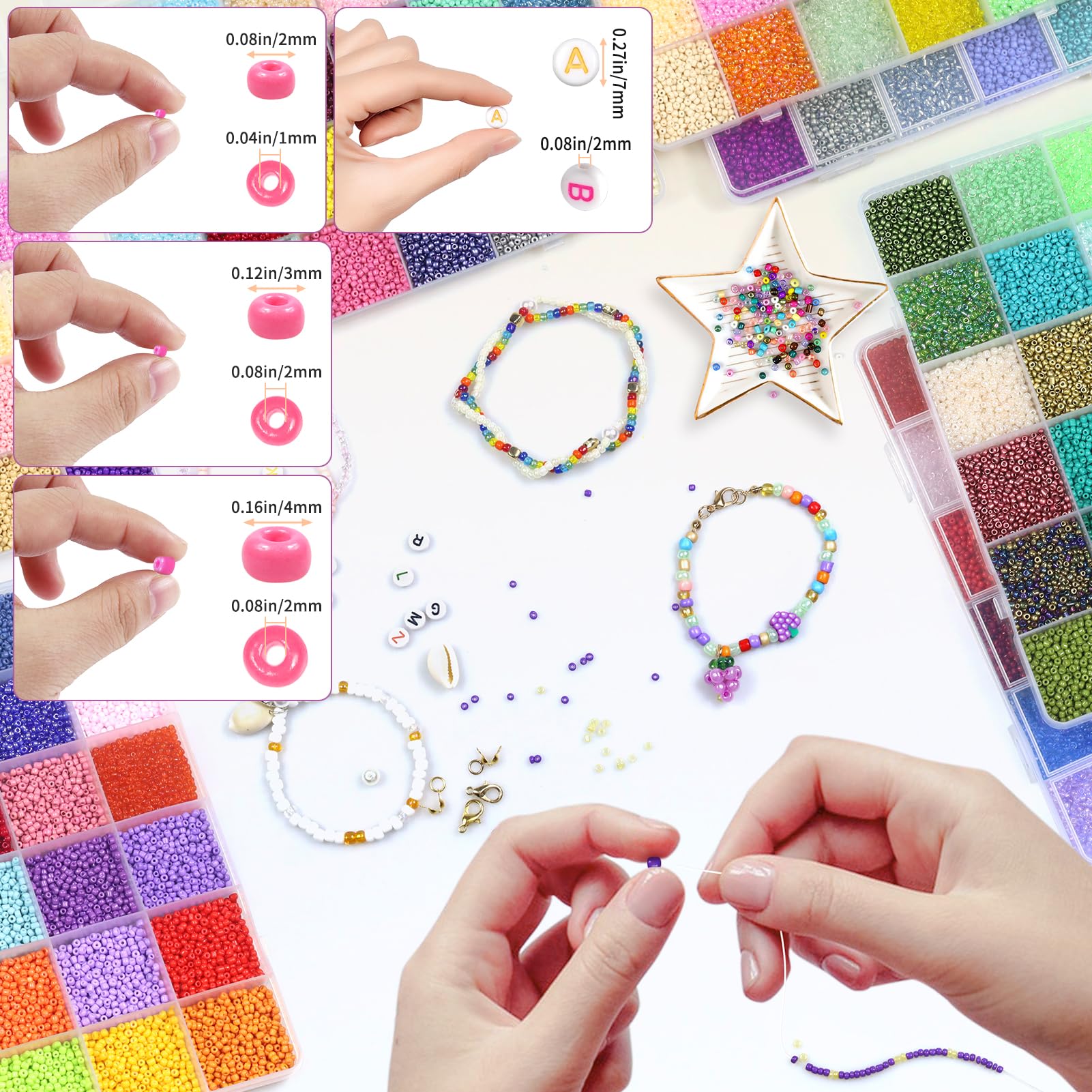 168 Colores 74746 Pezzi Perline per Braccialetti, 2mm Perline per Bigiotteria Bambini Adulti Fai da Te, Kit Braccialetti Fai Da Te Bambina Perline per Gioielli fai da te con Sorridente Lettere Perline