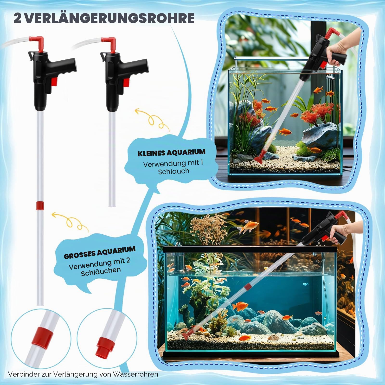 Mulmsauger Aquarium Handbetriebener, 4 in 1 Aquarium Reinigungsset, Nano Mulmsauger mit Schlauchklemme, für Wasserfilterung, Sandreinigung, Algenkratzen und Kotabsorbieren
