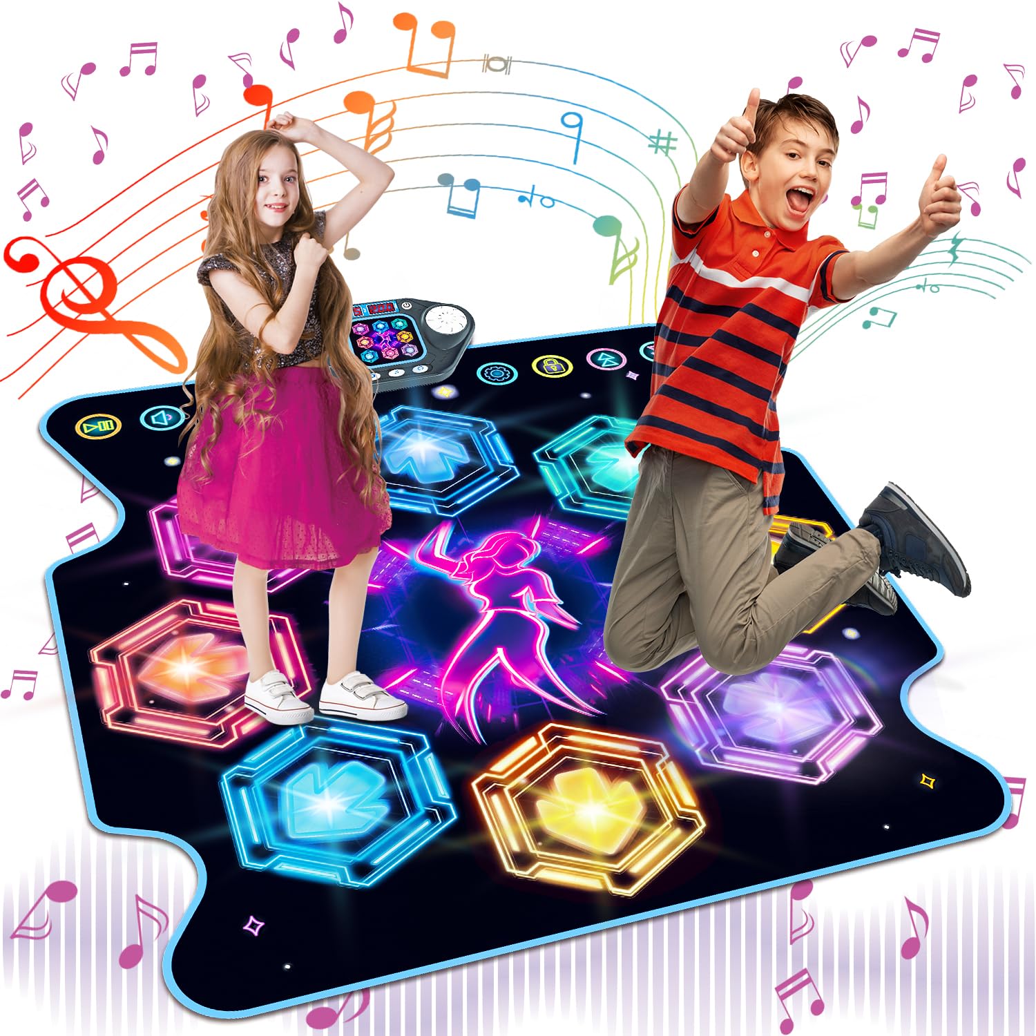 TERRAMUS 【Upgraded】 Dance Mat Toys for 3-12 Year Old Girls Boys, Electronic Light-up Dance Pad with Wireless Bluetooth 8-Buttons 9 Levels, Dancing Mat for Kids Music Game Xmas Birthday Gifts Toddler