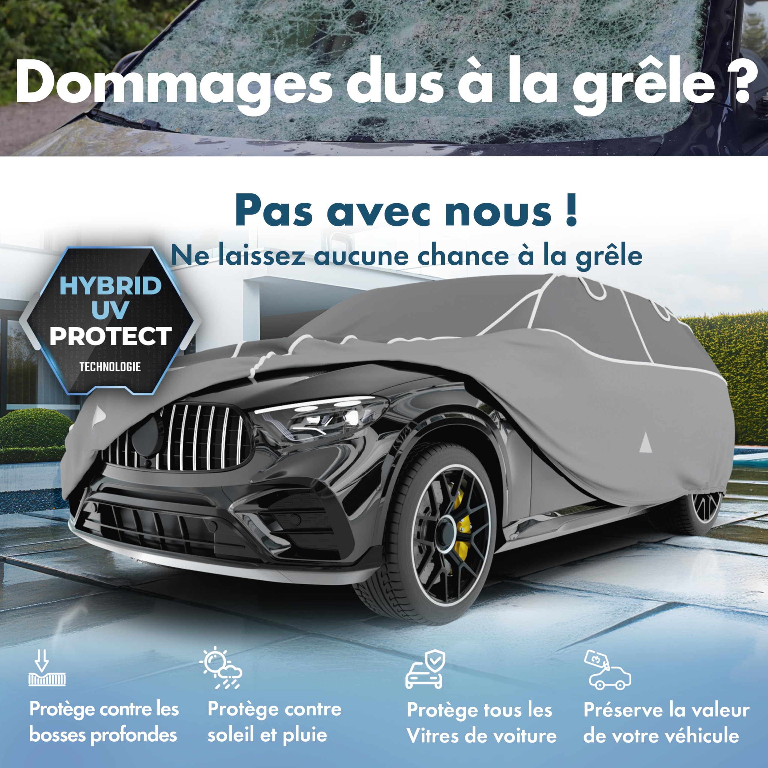 WALSER Premium Bâche de Voiture Anti-grêle Hybrid UV Protect SUV, Récompense Très Bon* Housse Voiture Anti-grêle imperméable et résistant aux UV, Certifié par Le TÜV Autriche* bâche SUV/Van Taille 7