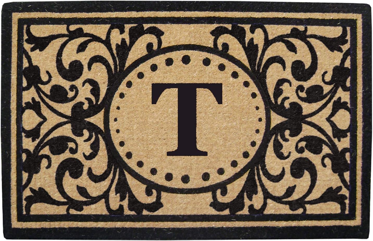 Nedia Home Heavy Duty Coir Door Mat - Personalized Monogram T, Heritage Design, Natural Coco Fiber Welcome Mat, Durable Handcrafted Outdoor Rug, Eco-Friendly, 30" x 48", O2325T