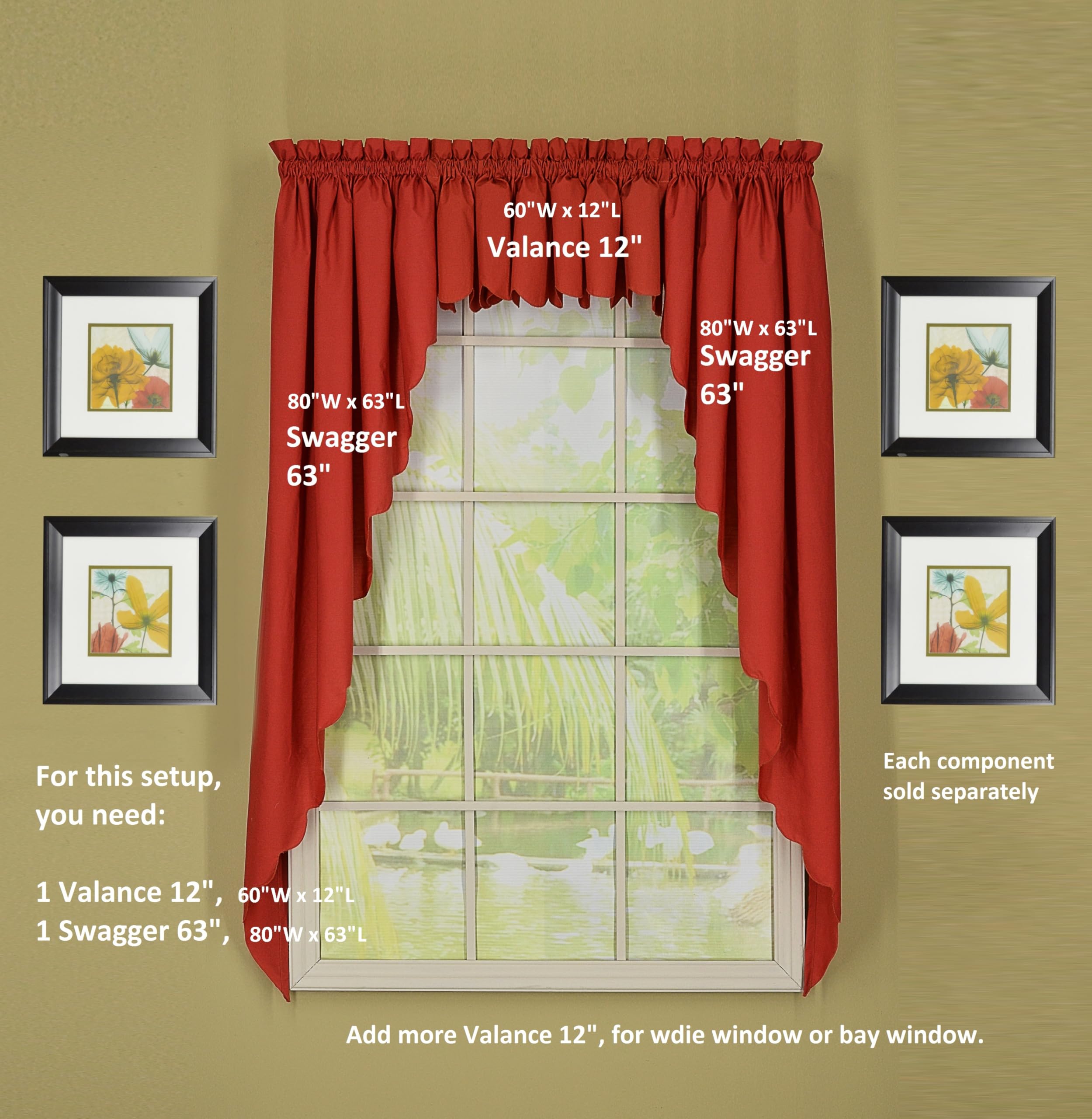 Today's Curtain Orleans 63" Swagger Pair Tambour Scallop Edge Curtain, Brick Red, 80" W x L (Pack of 1), W 63" x L 80" (1 Panels) - Image 4