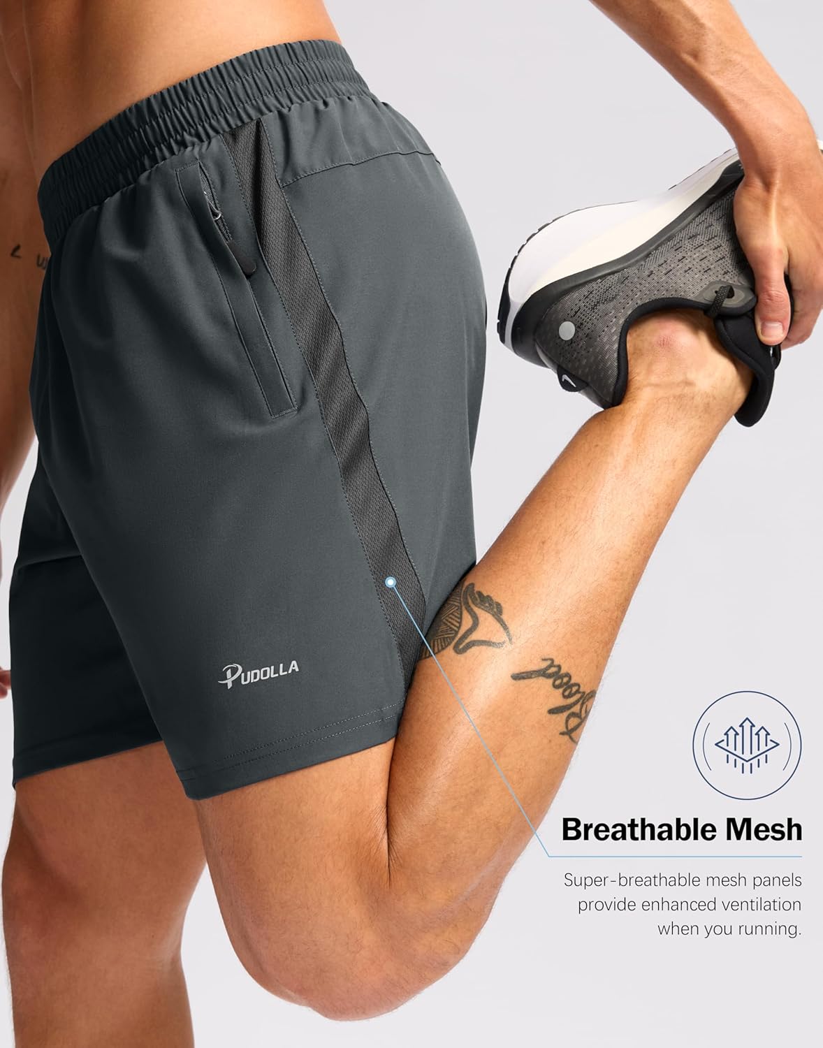 Pudolla Men's Running Athletic Shorts with 3 Zipper Pockets 5"/7" Gym Workout Shorts Lightweight Quick Dry for Hiking Casual - Image 5